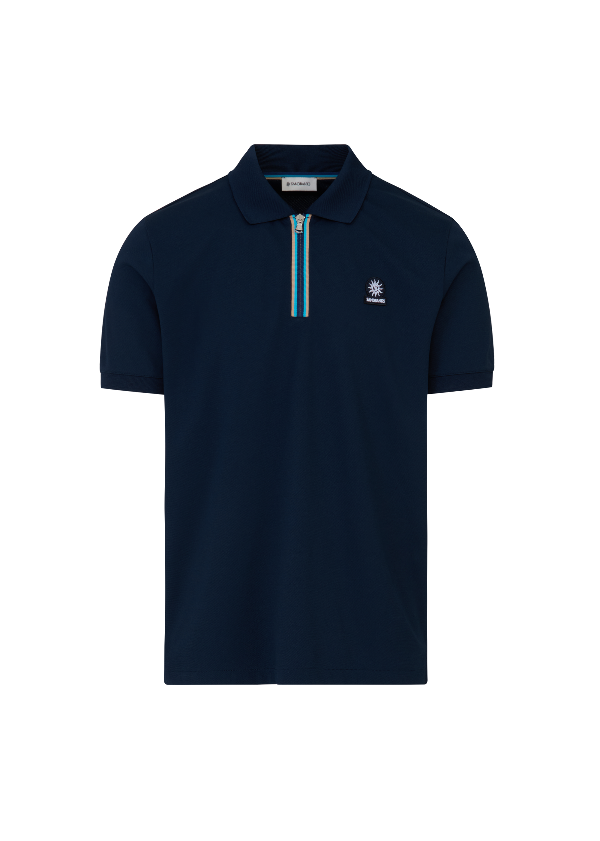 Tri-Colour Zip Polo Shirt - Navy