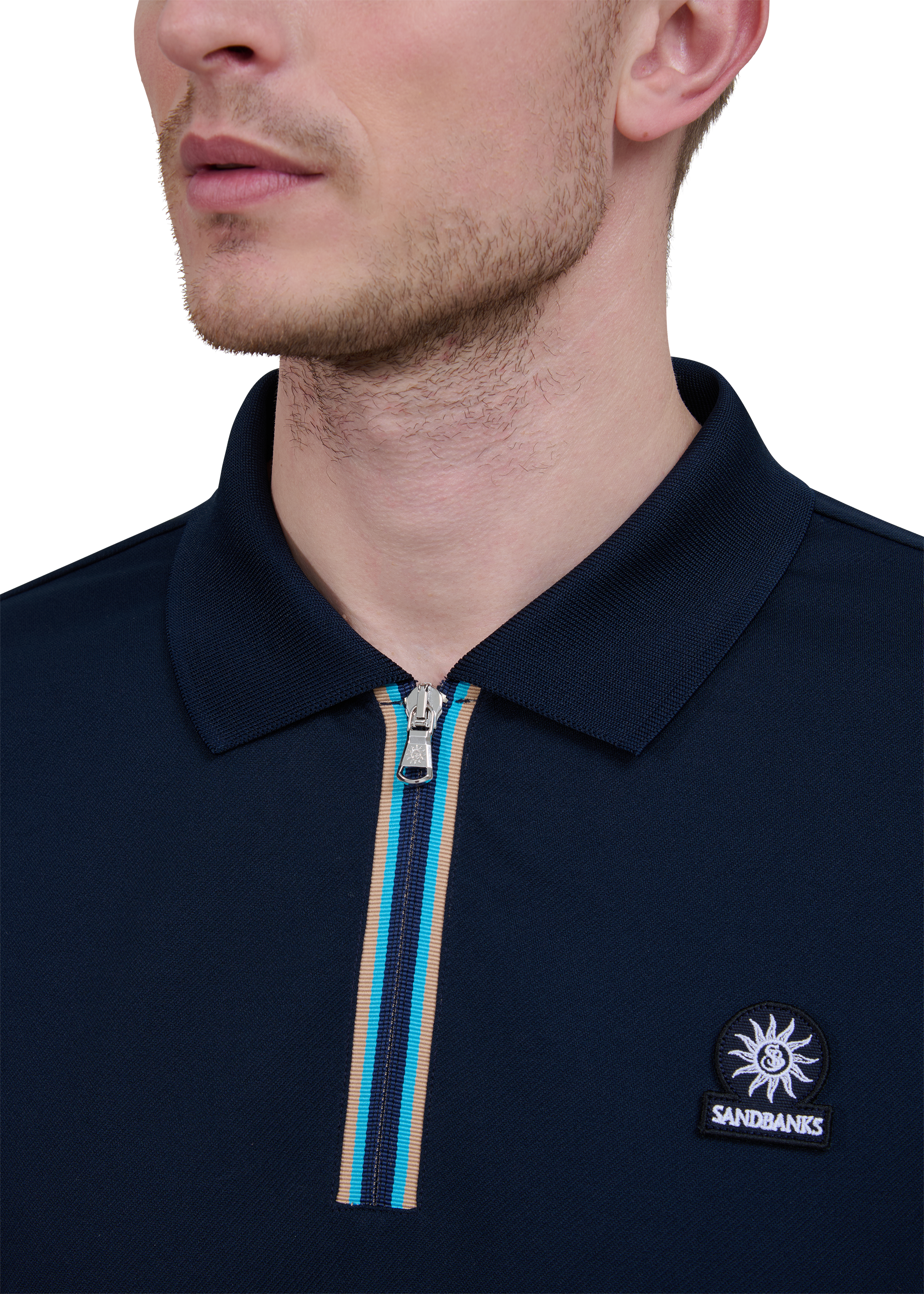 Tri-Colour Zip Polo Shirt - Navy