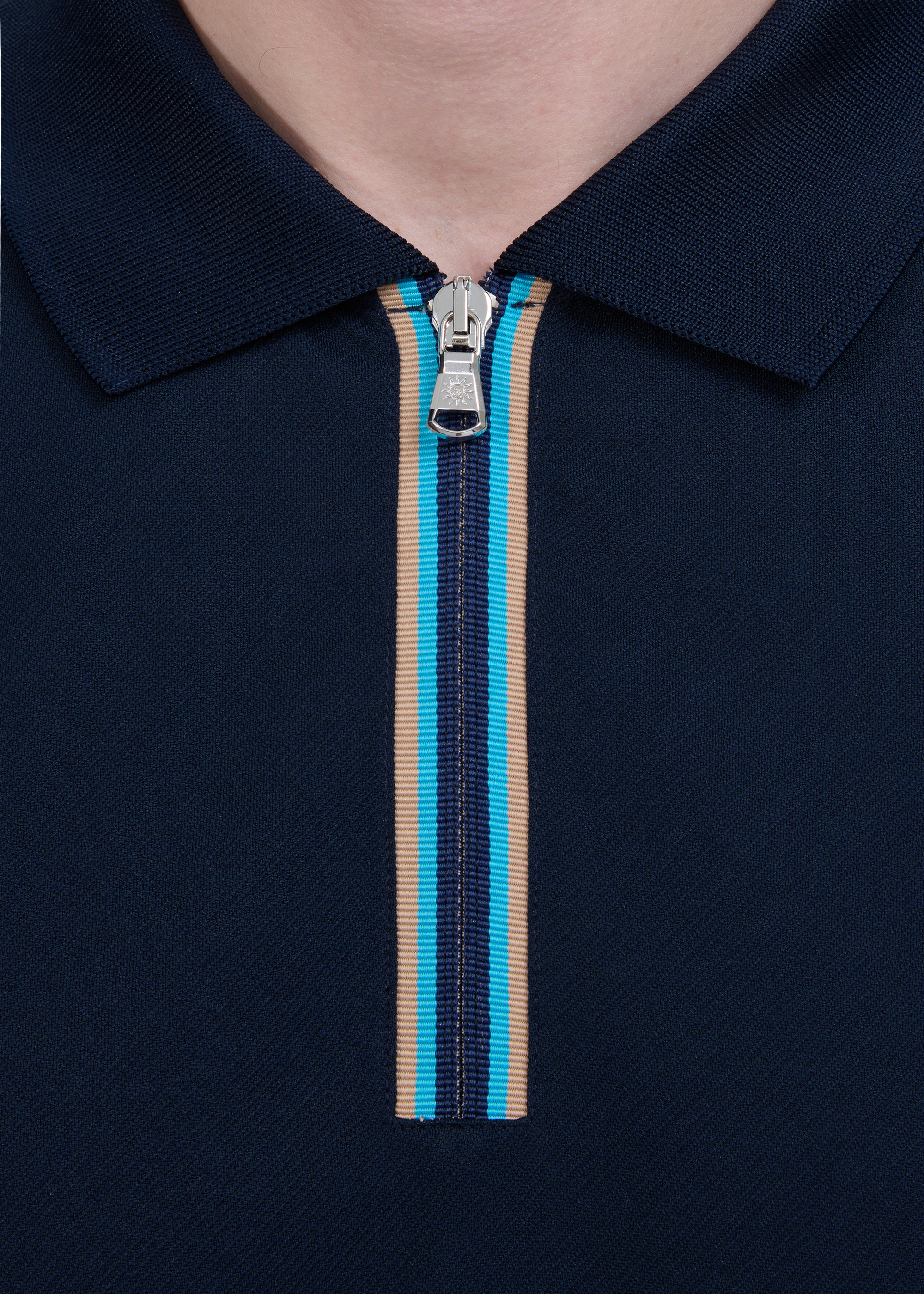 Tri-Colour Zip Polo Shirt - Navy