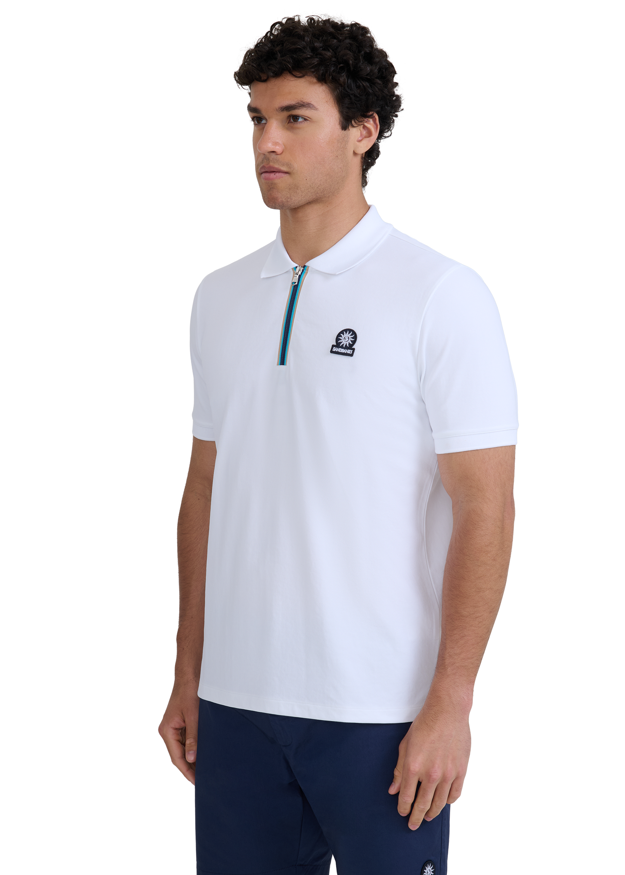 Tri-Colour Zip Polo Shirt - White