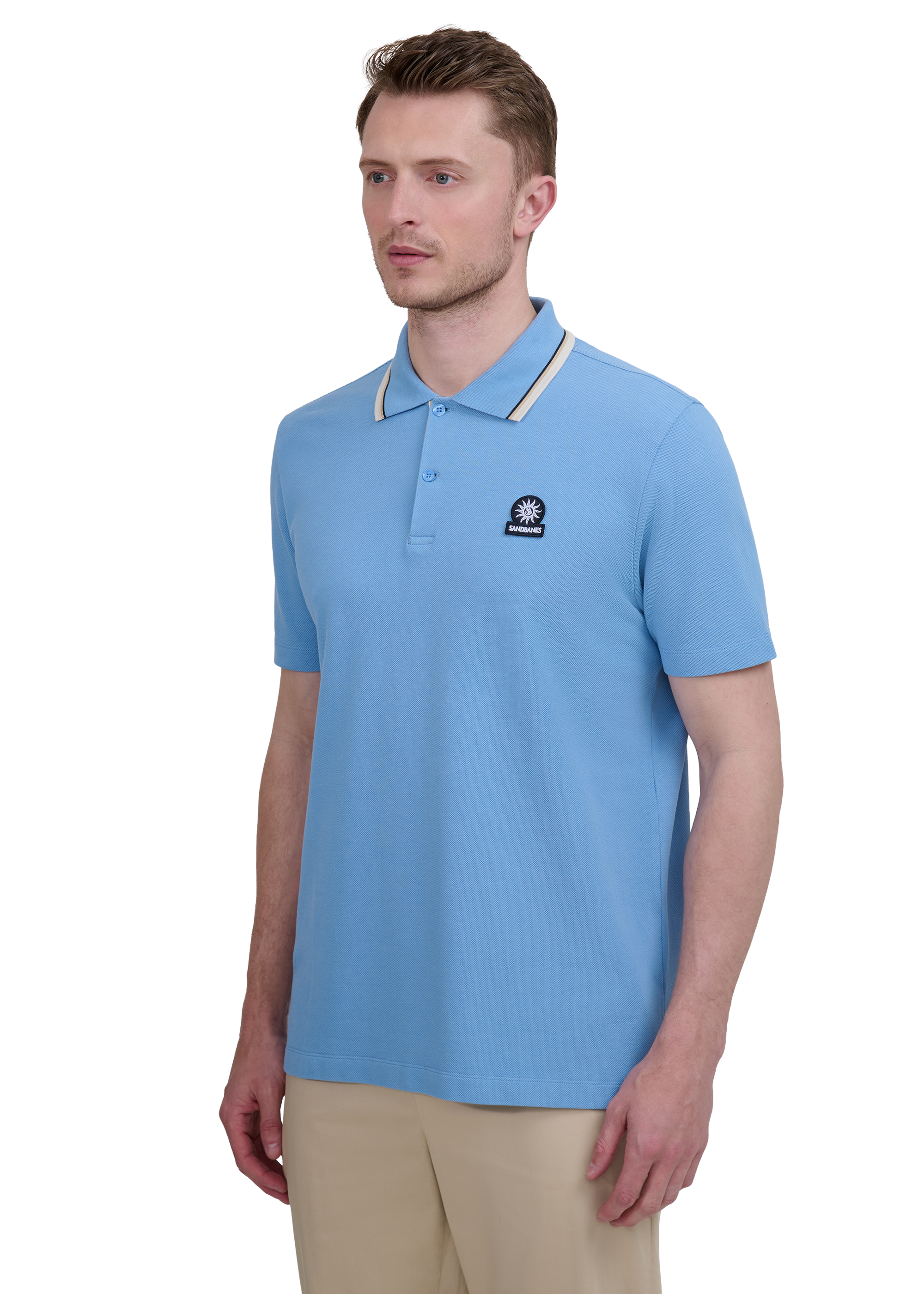 Sandbanks Stripe Tape Placket Polo - Dusty Blue