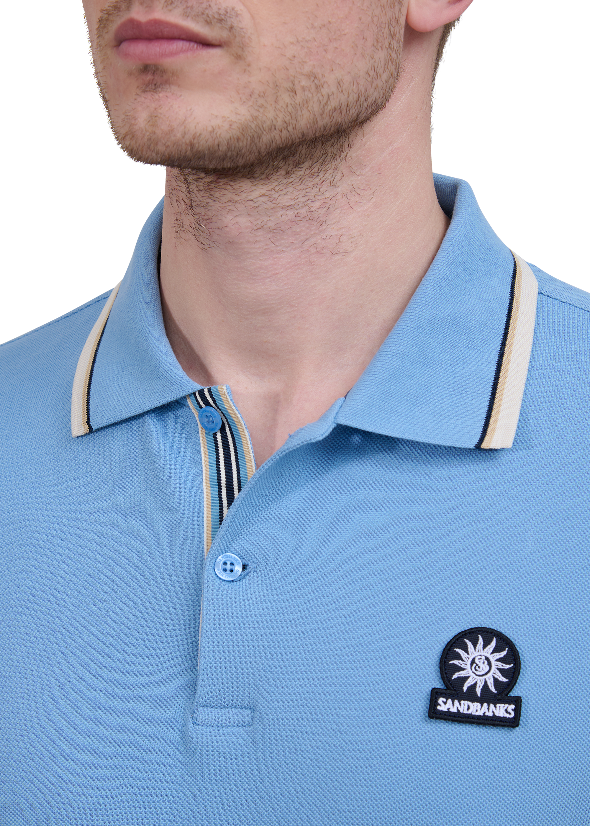 Sandbanks Stripe Tape Placket Polo - Dusty Blue