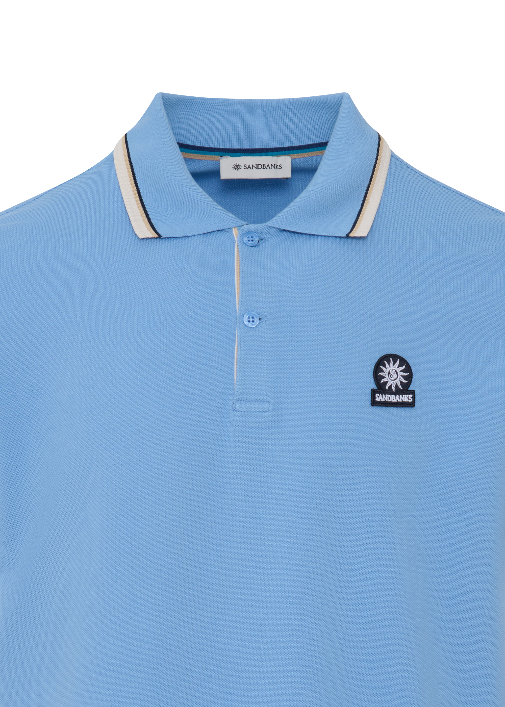 Sandbanks Stripe Tape Placket Polo - Dusty Blue