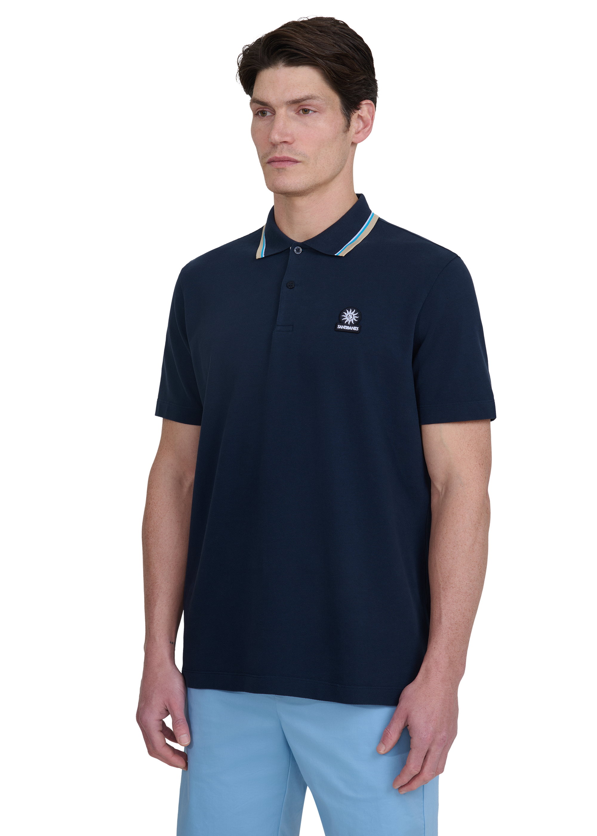 Sandbanks Stripe Tape Placket Polo - Navy