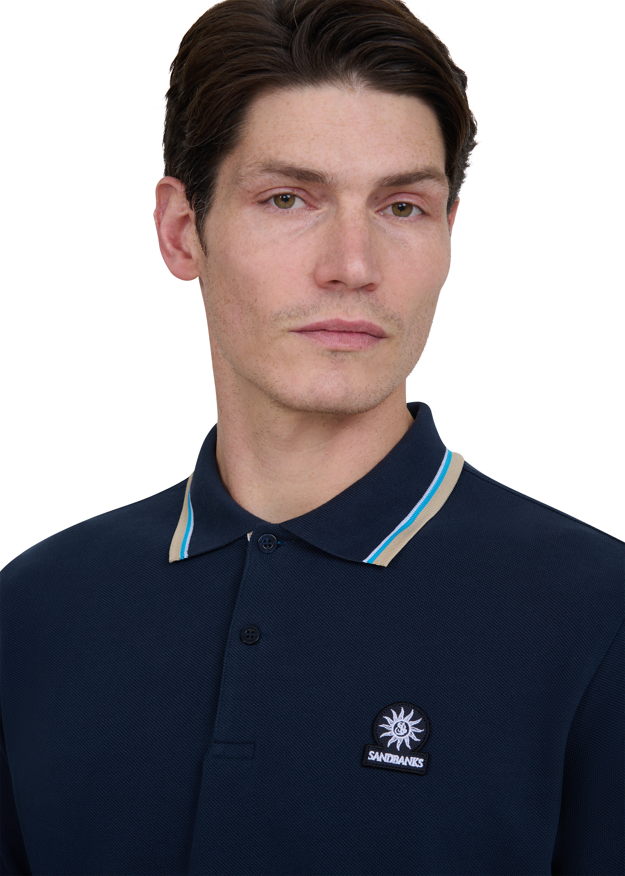 Sandbanks Stripe Tape Placket Polo - Navy