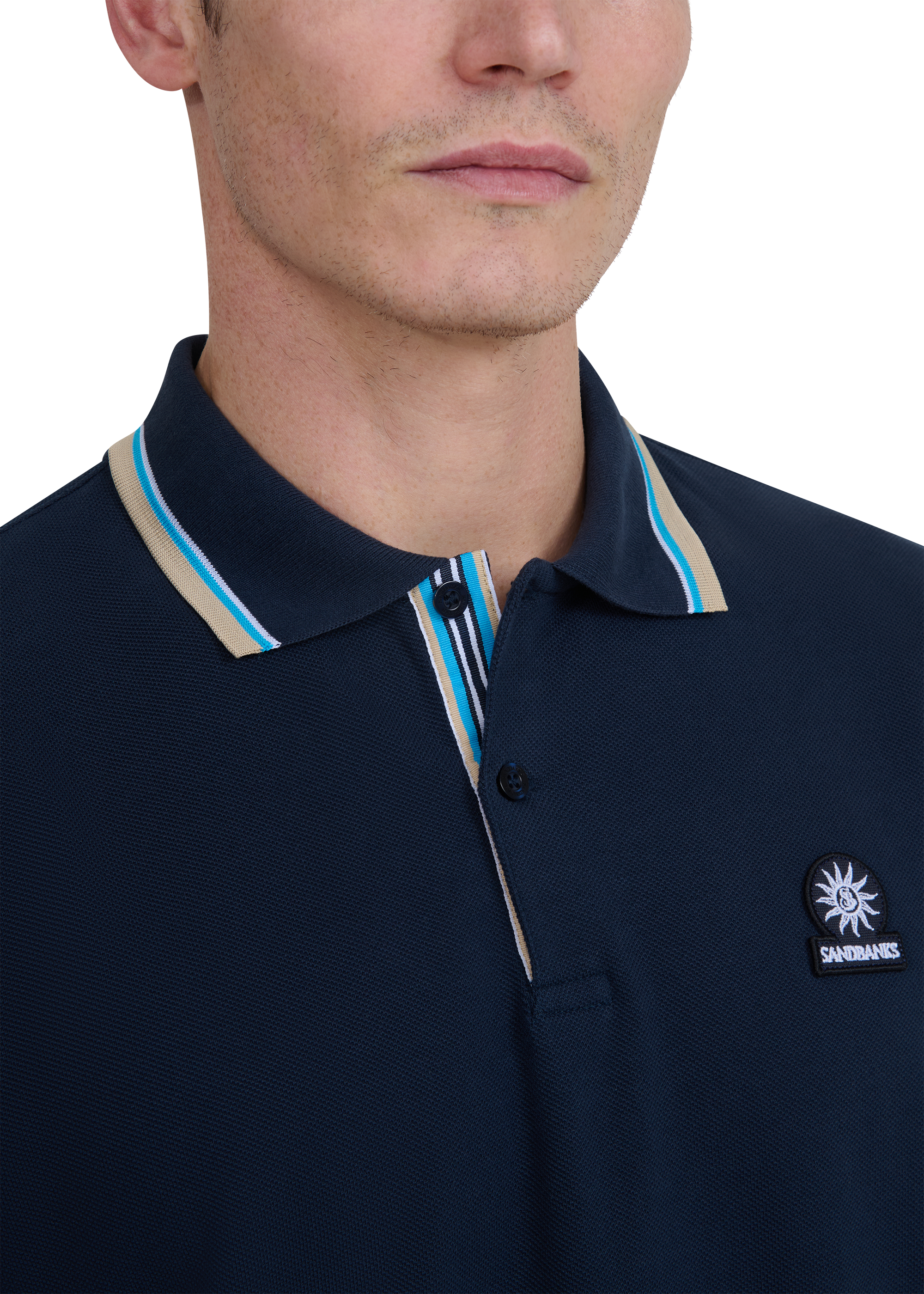 Sandbanks Stripe Tape Placket Polo - Navy