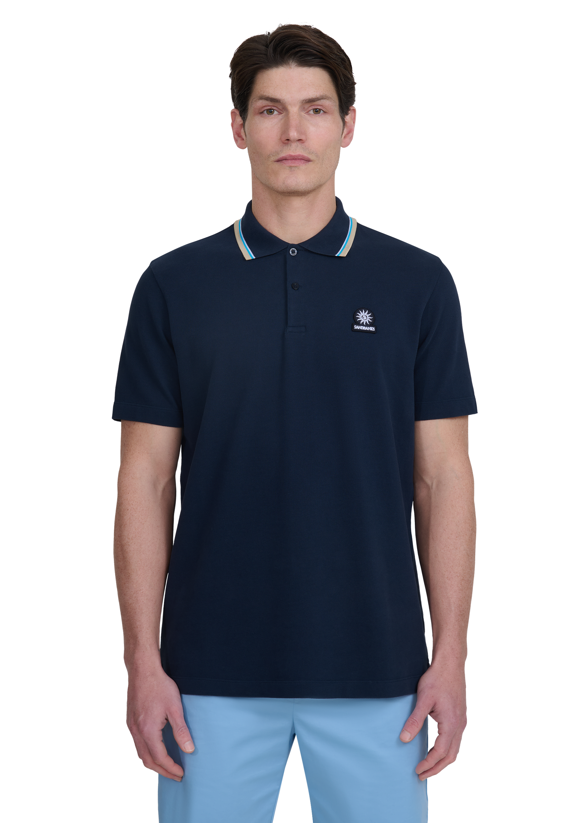 Sandbanks Stripe Tape Placket Polo - Navy