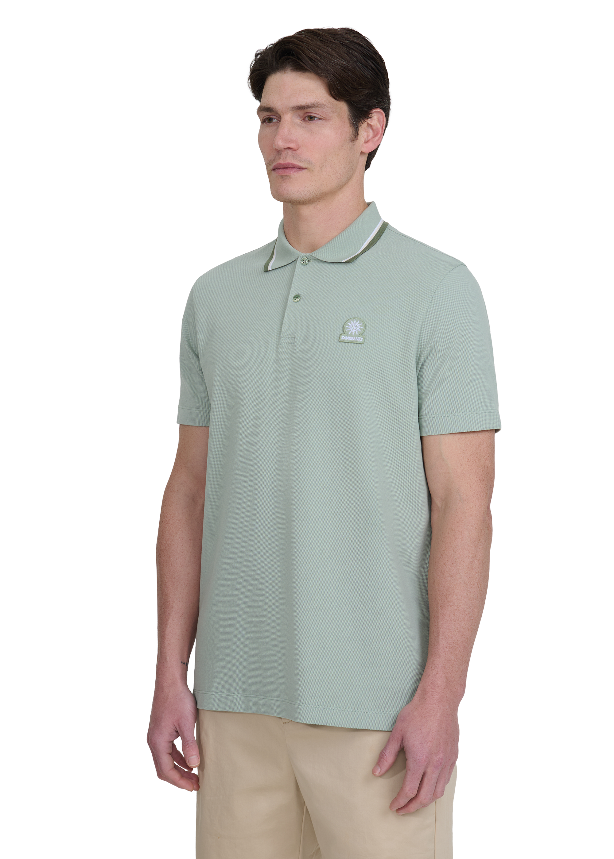 Sandbanks Stripe Tape Placket Polo - Sage