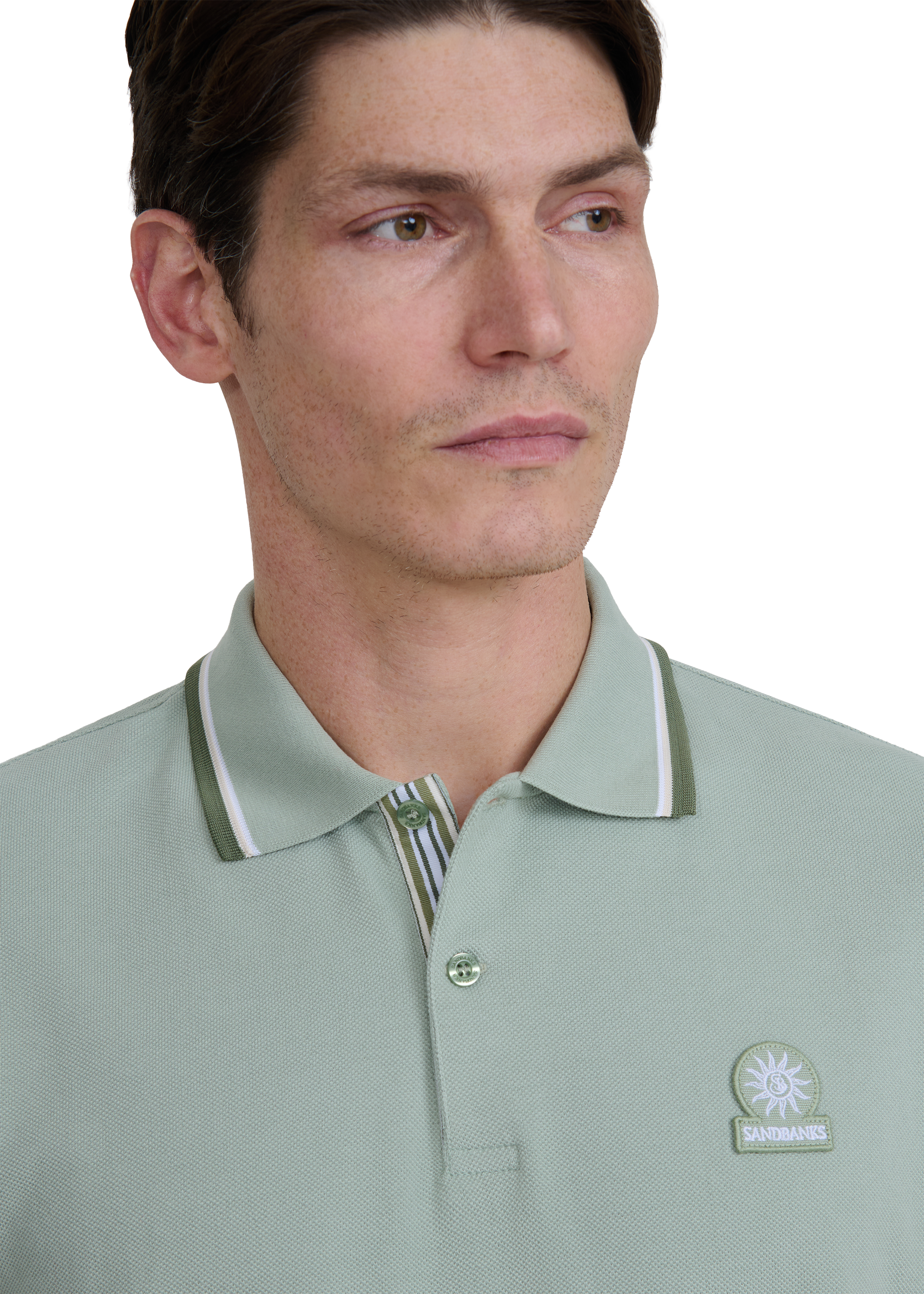 Sandbanks Stripe Tape Placket Polo - Sage