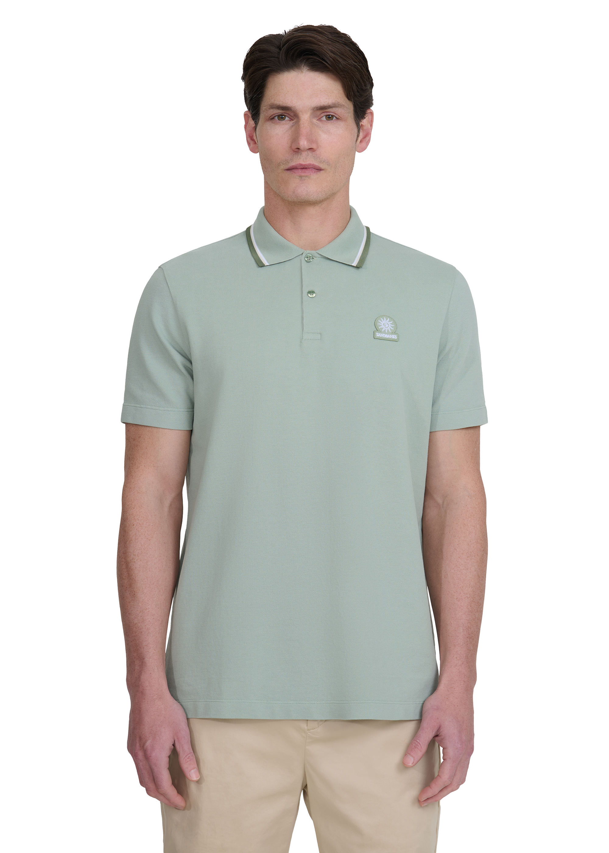 Sandbanks Stripe Tape Placket Polo - Sage