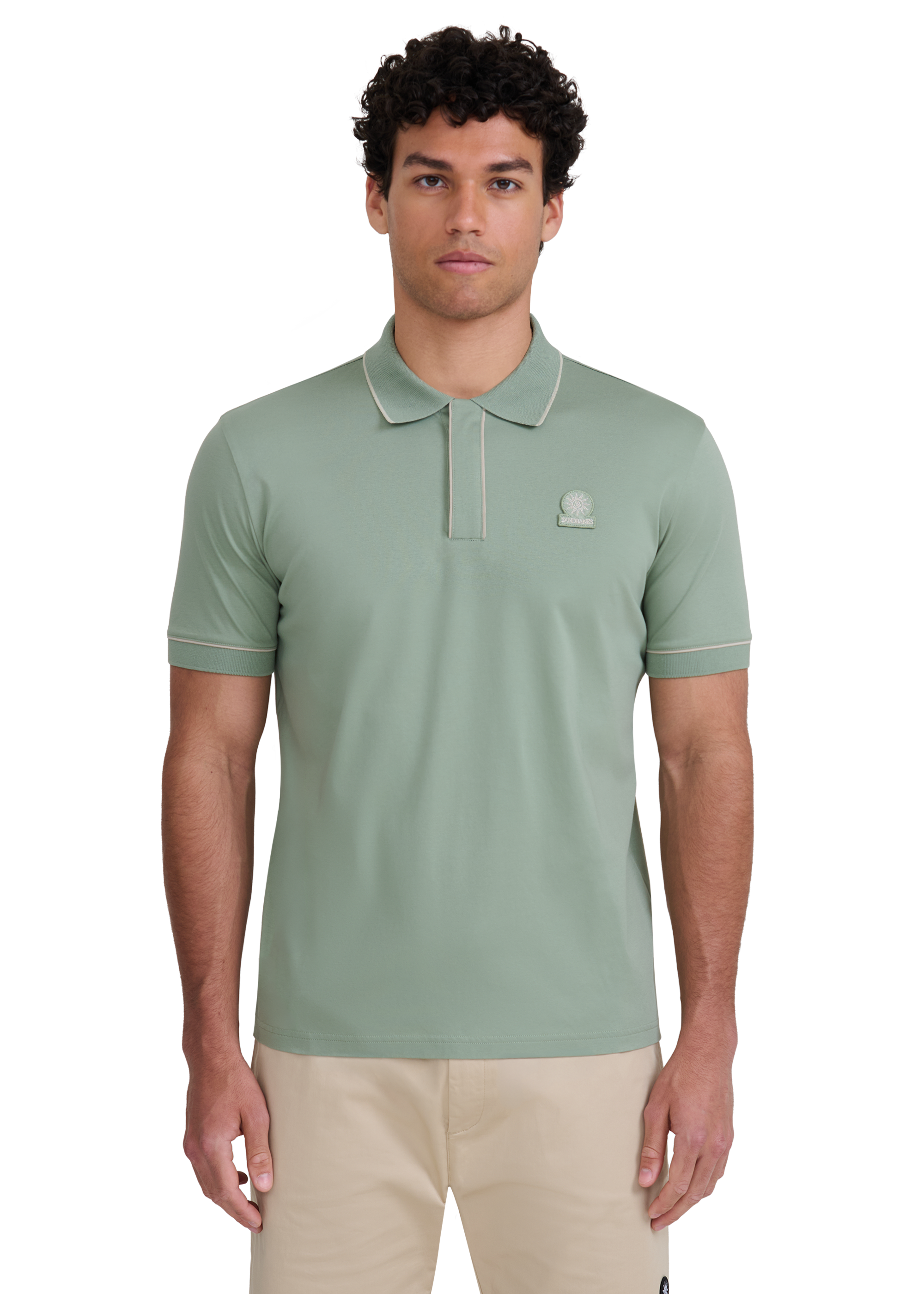 Contrast Piped Polo Shirt - Sage