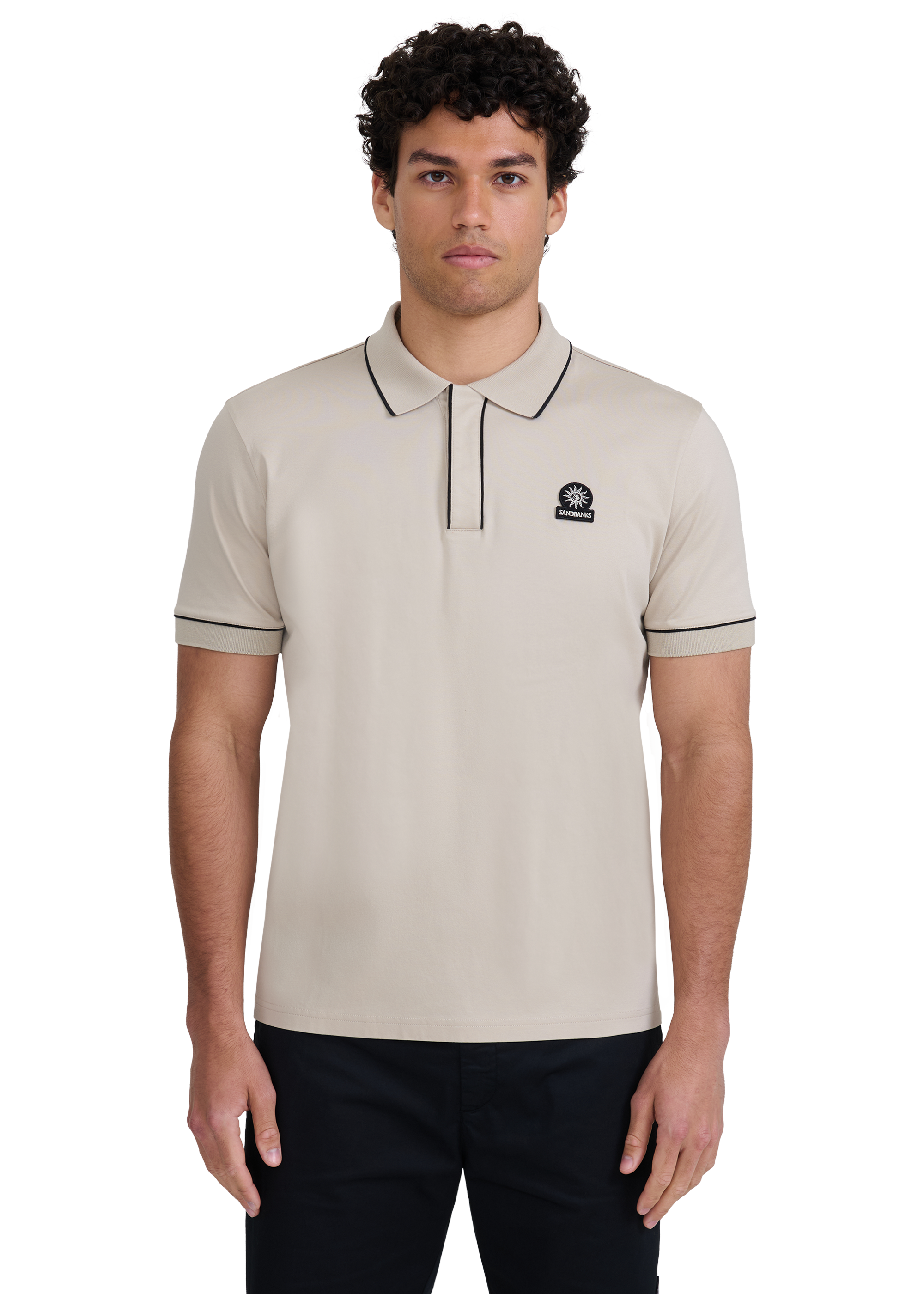 Contrast Piped Polo Shirt - Stone