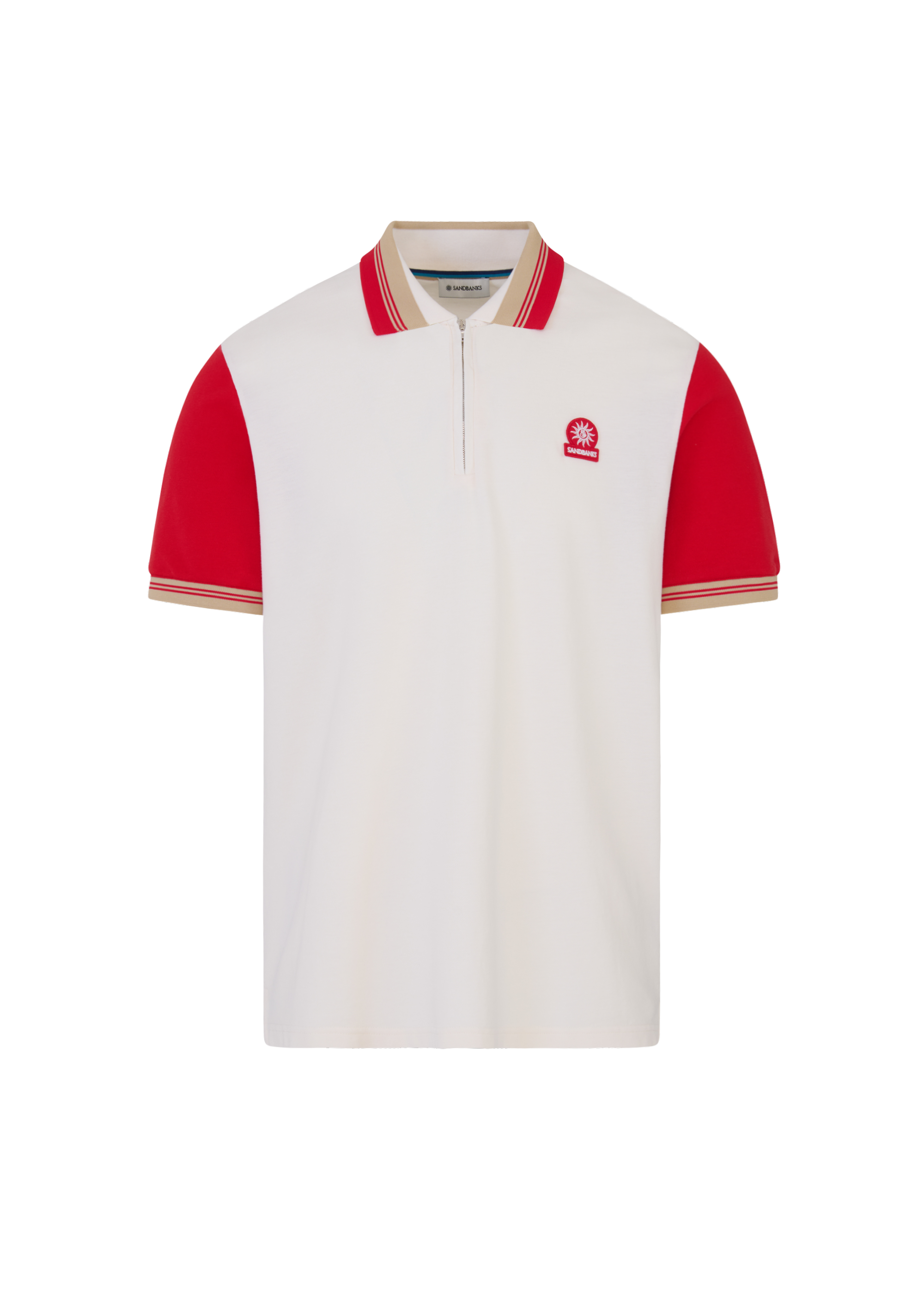 Contrast Sleeve and Collar Zip Polo Shirt - Red