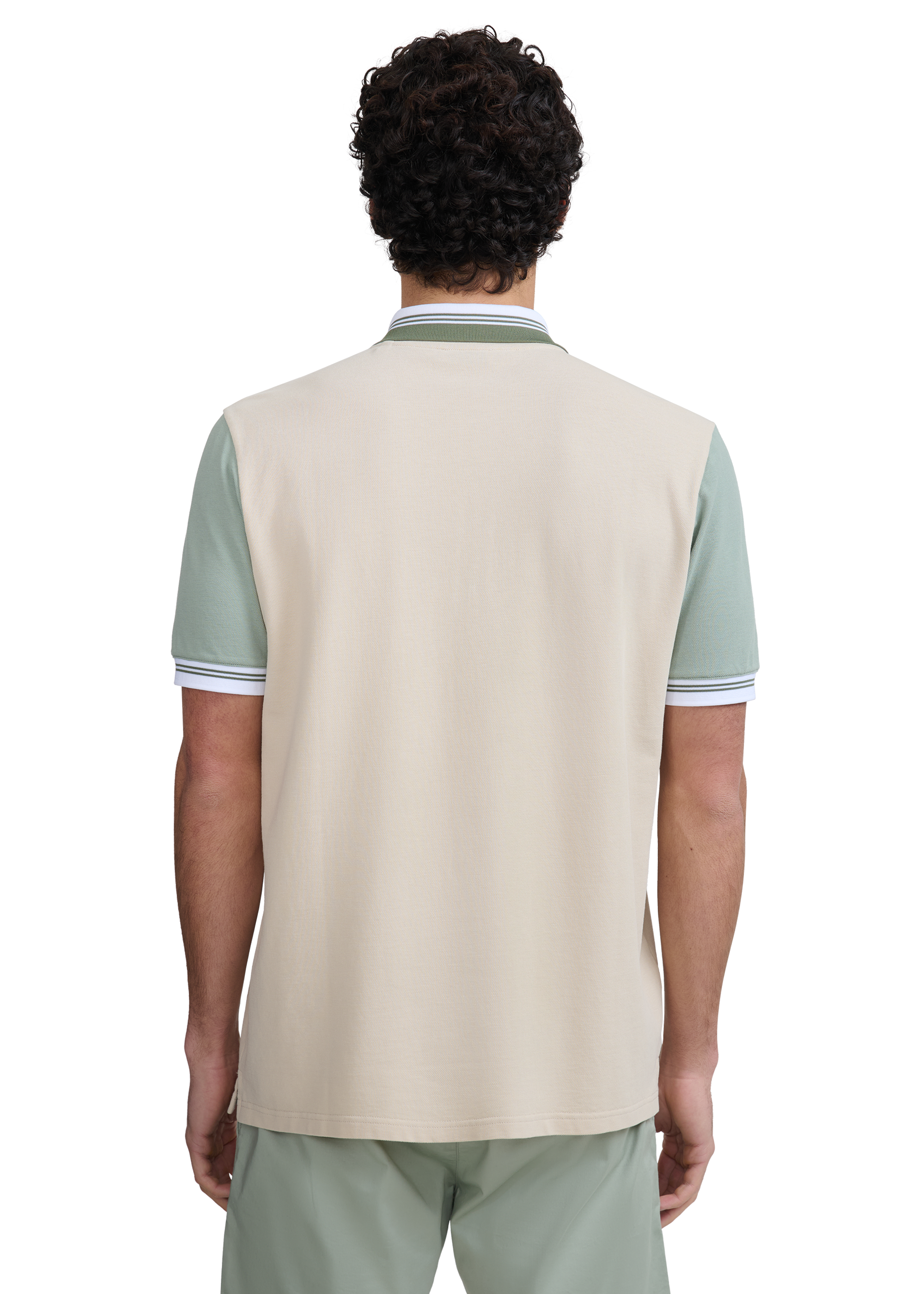 Contrast Sleeve and Collar Zip Polo Shirt - Stone