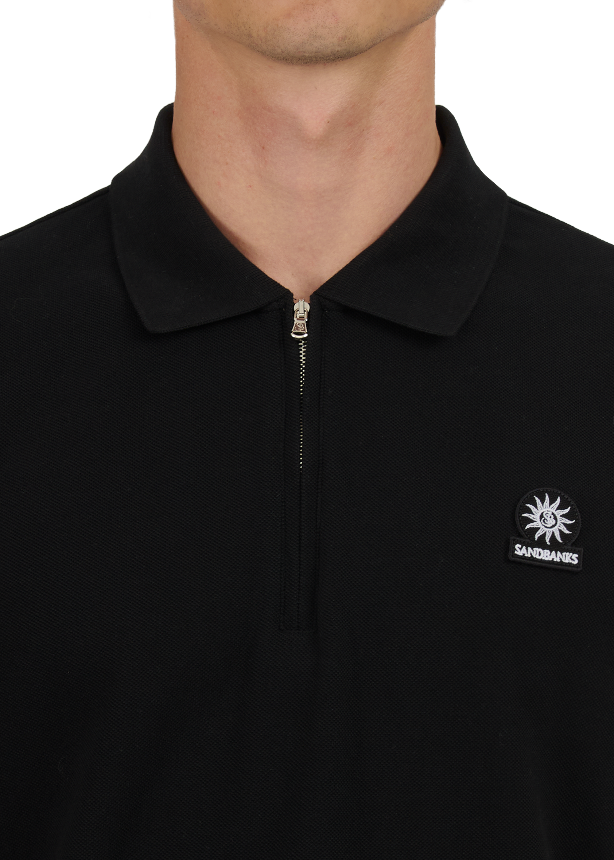 Sandbanks Long Sleeve Zip Polo Shirt - Black