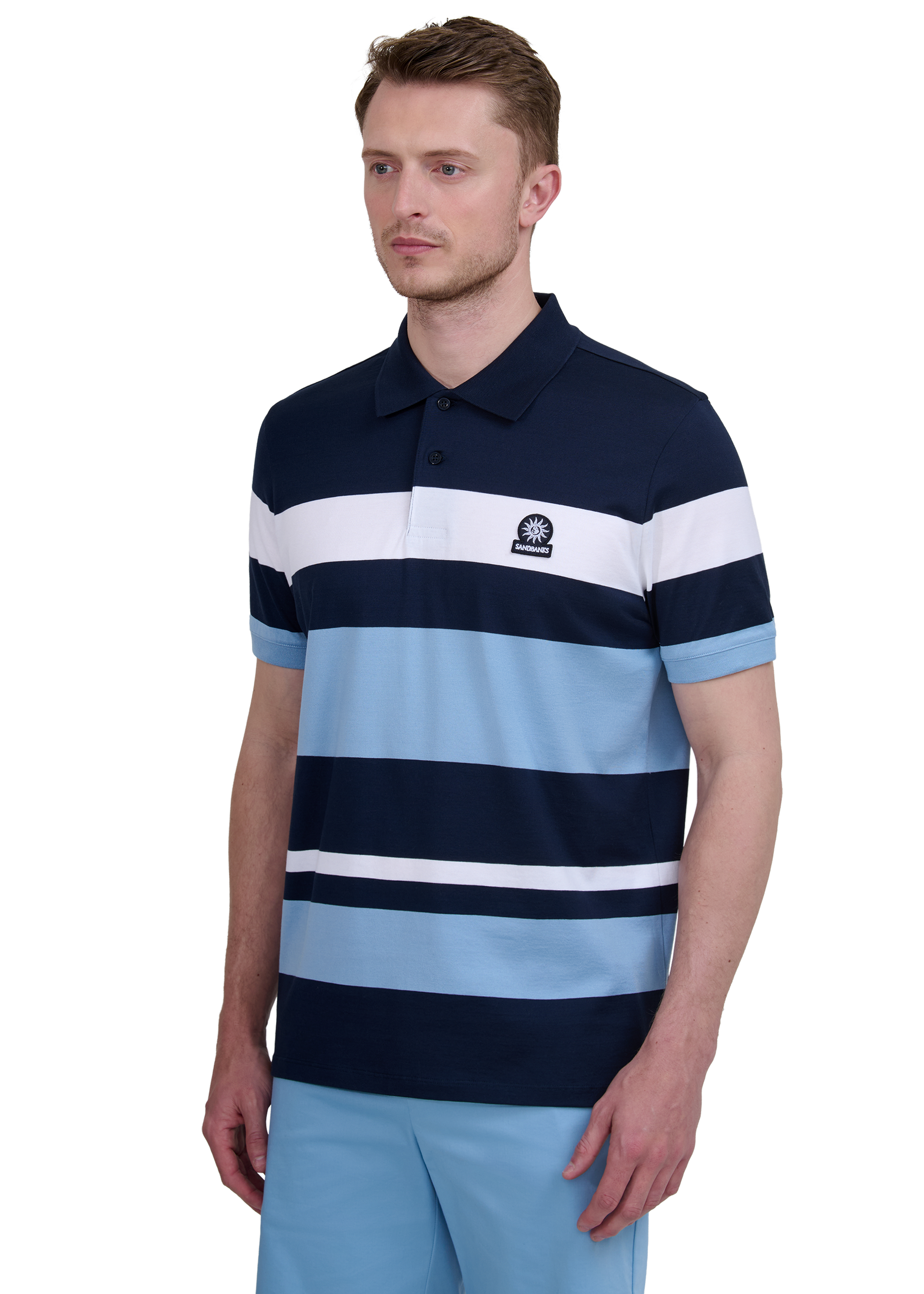 Sandbanks Mercerised Stripe Polo - Navy