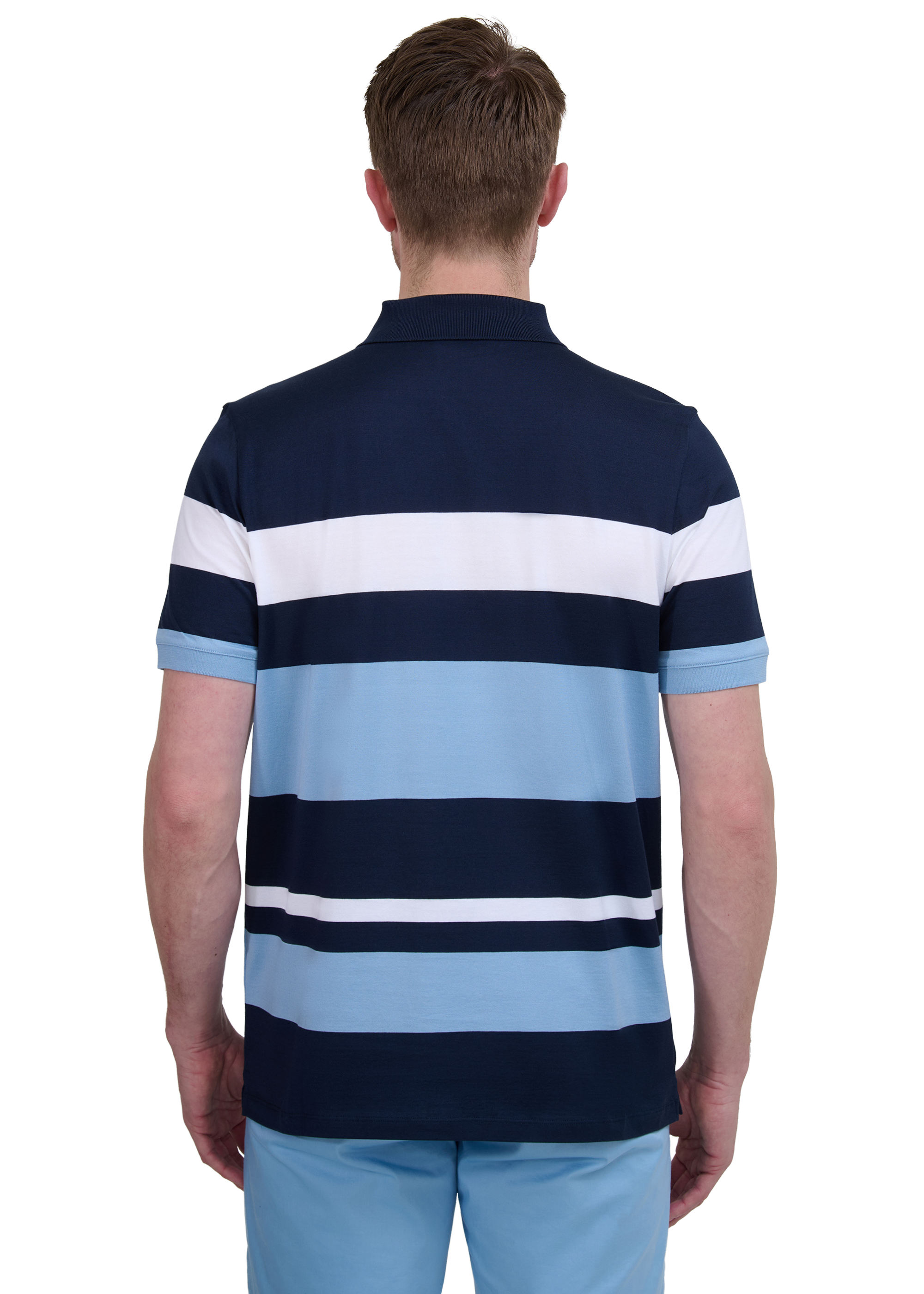 Sandbanks Mercerised Stripe Polo - Navy