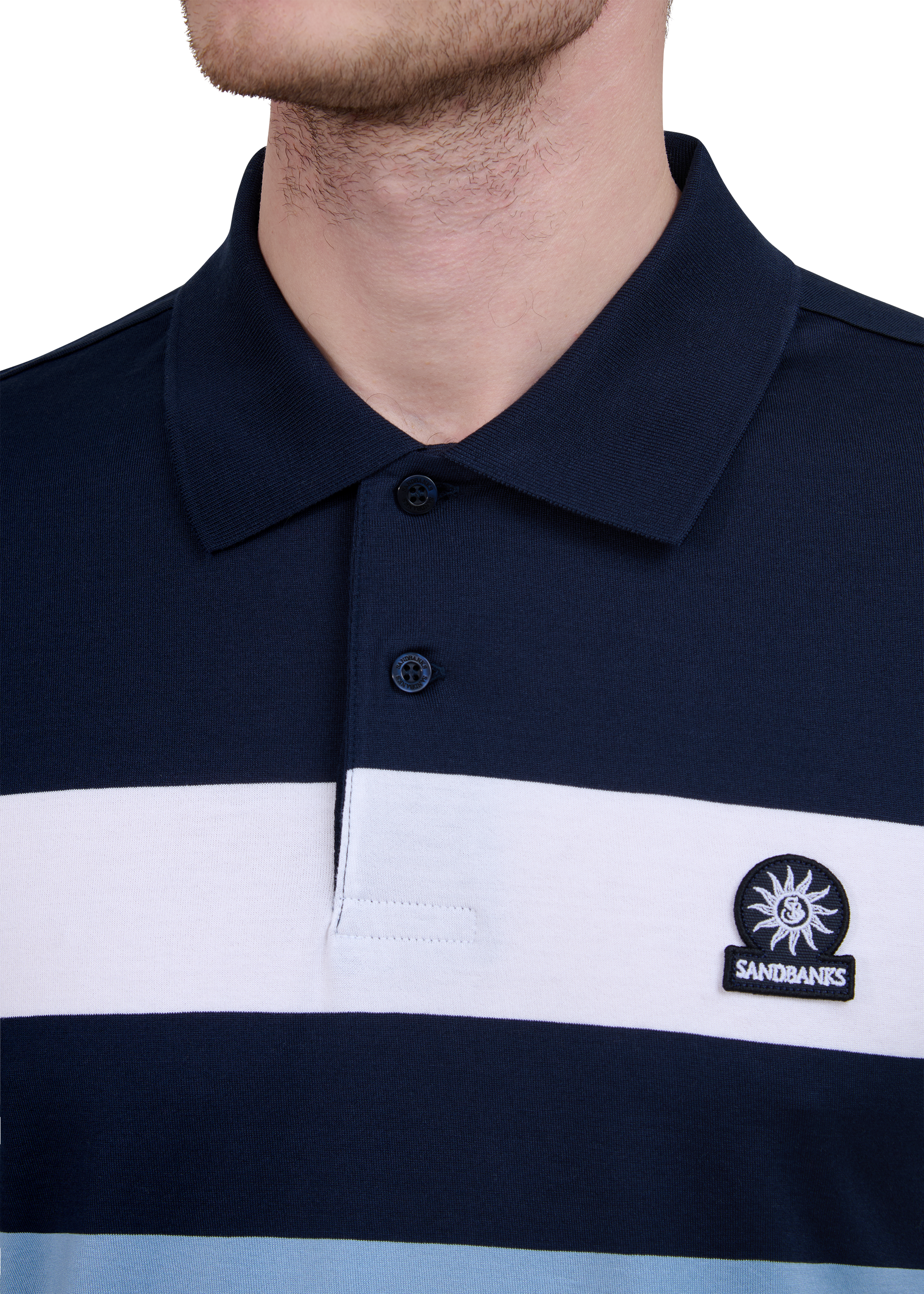 Sandbanks Mercerised Stripe Polo - Navy