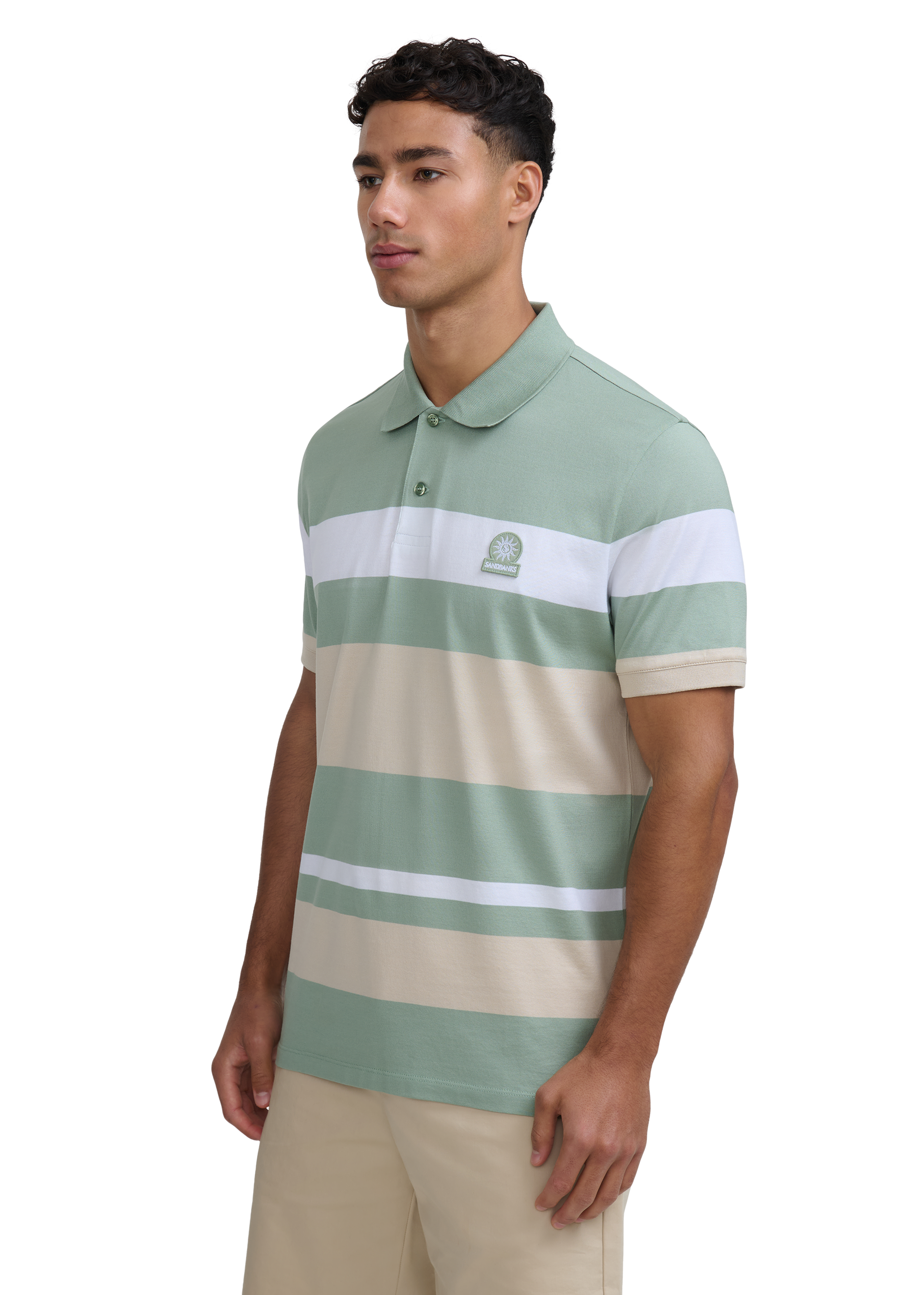 Sandbanks Mercerised Stripe Polo - Sage