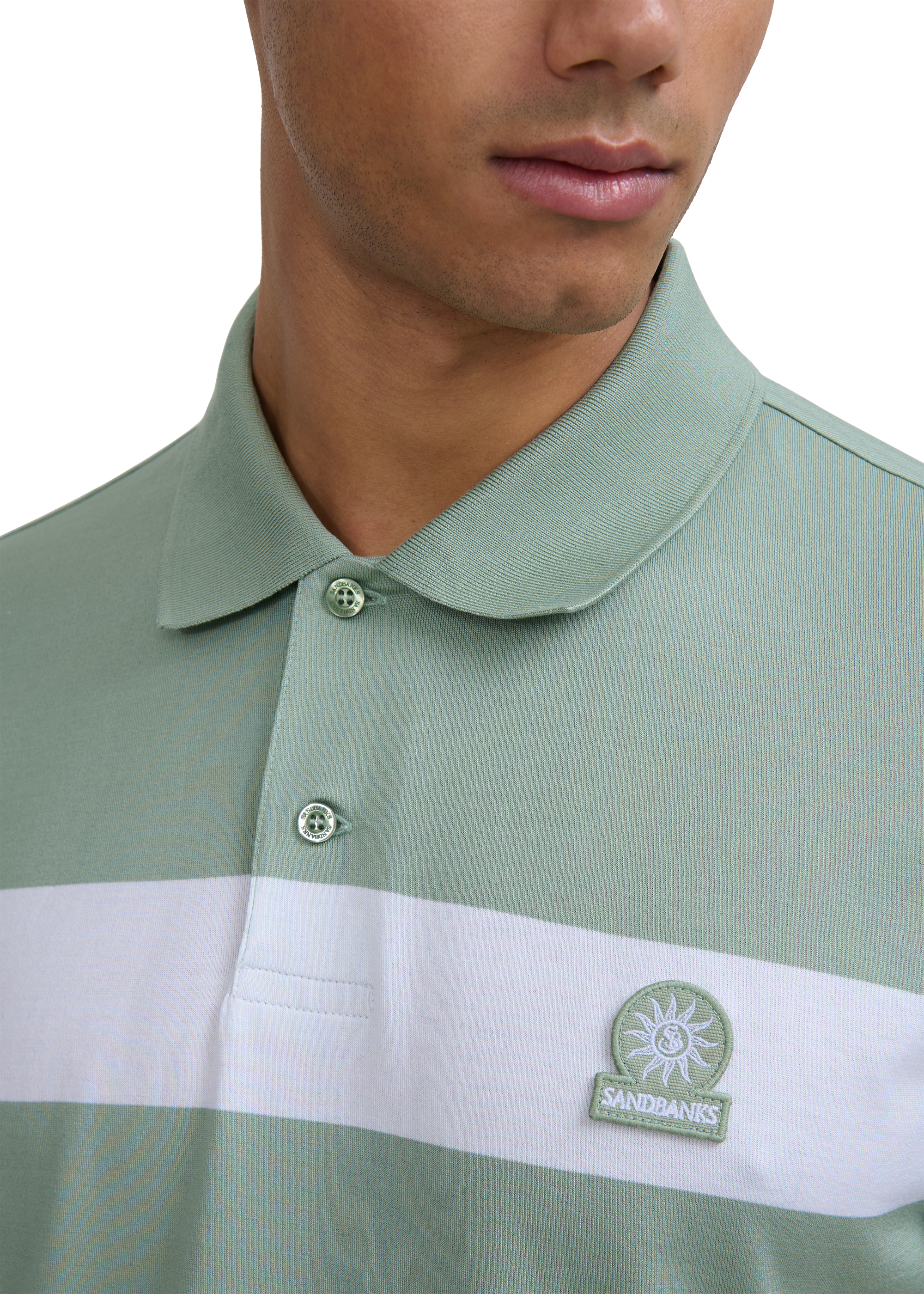 Sandbanks Mercerised Stripe Polo - Sage