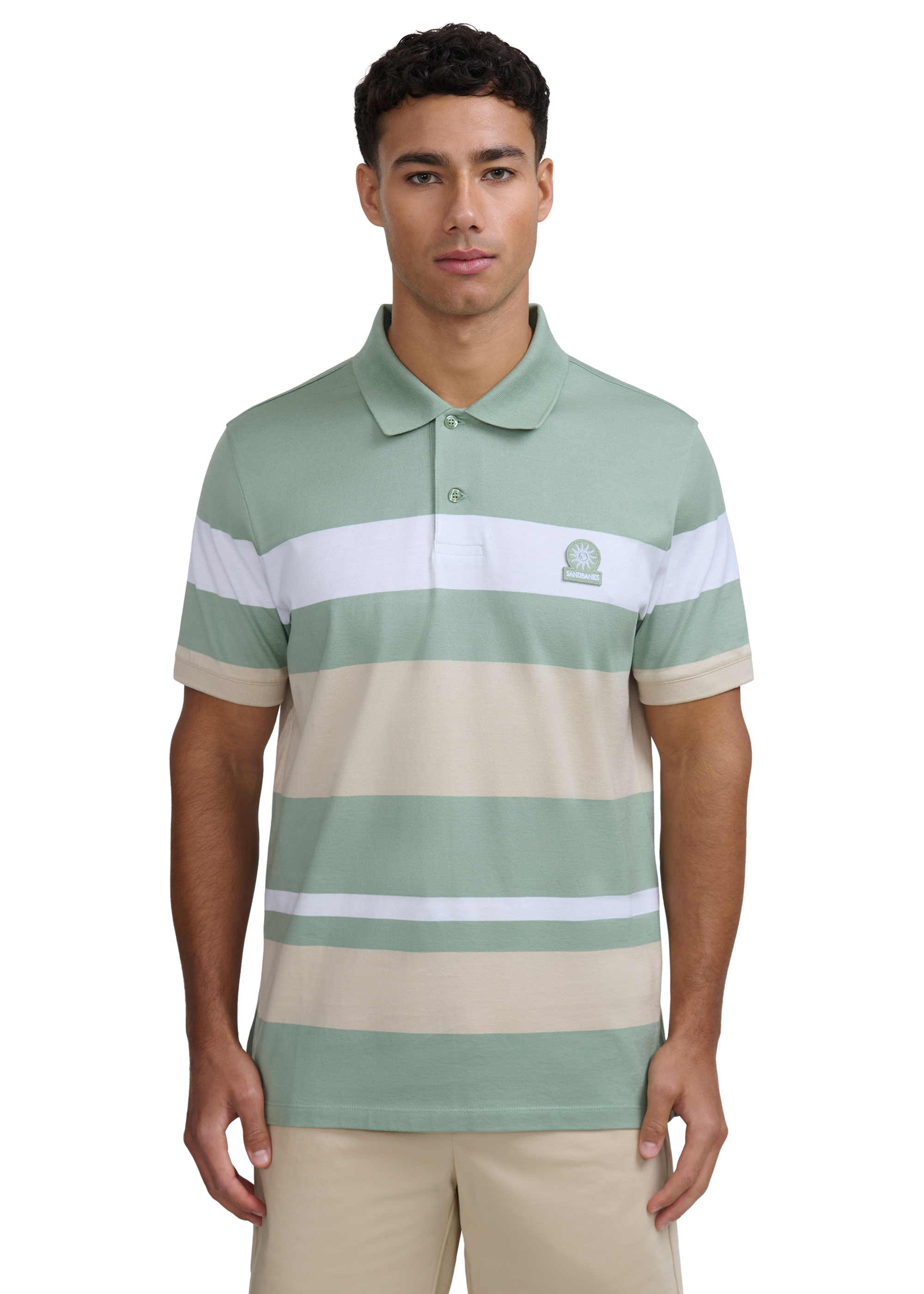 Sandbanks Mercerised Stripe Polo - Sage