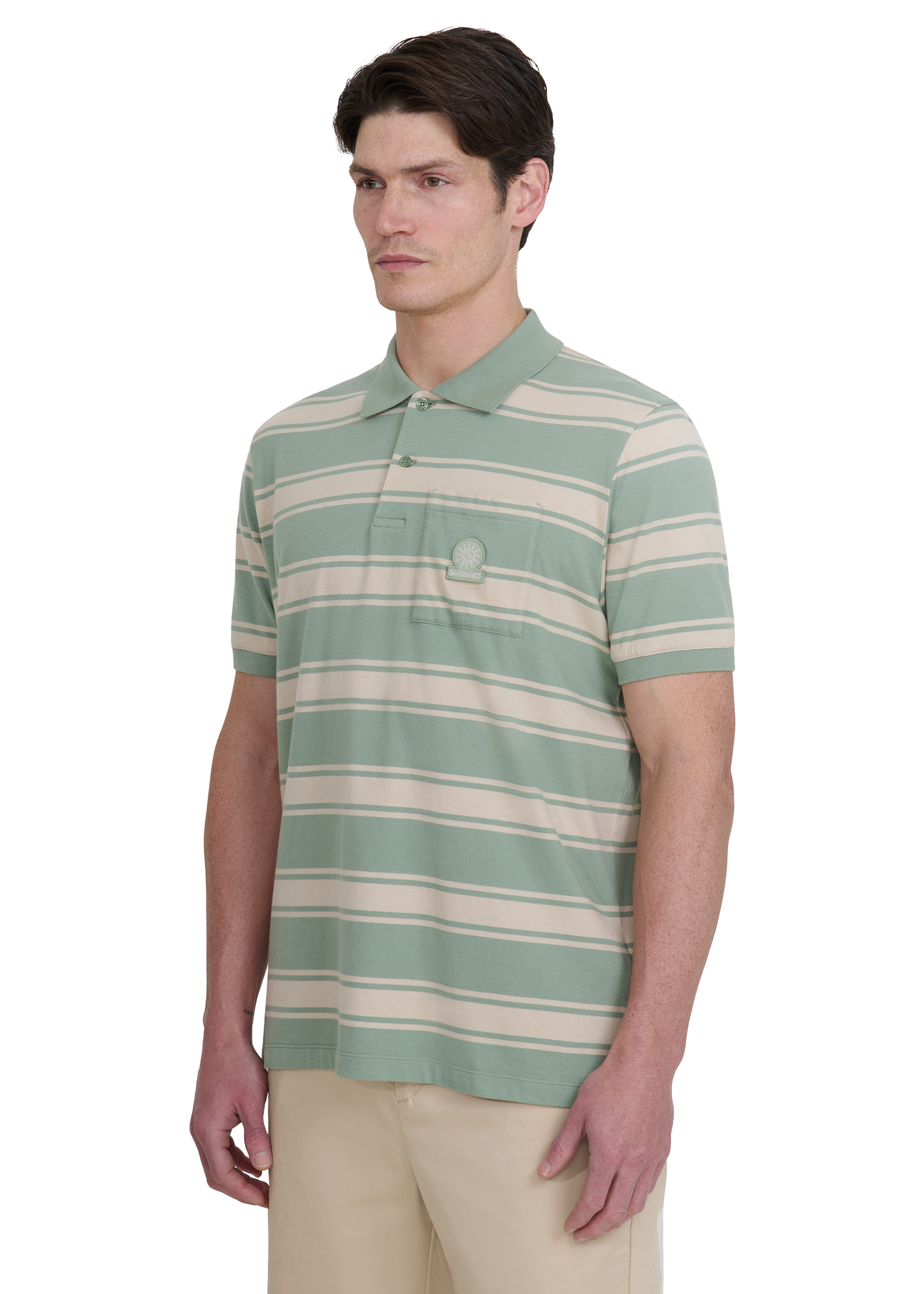 Stripe Pocket Cotton Polo Shirt - Sage