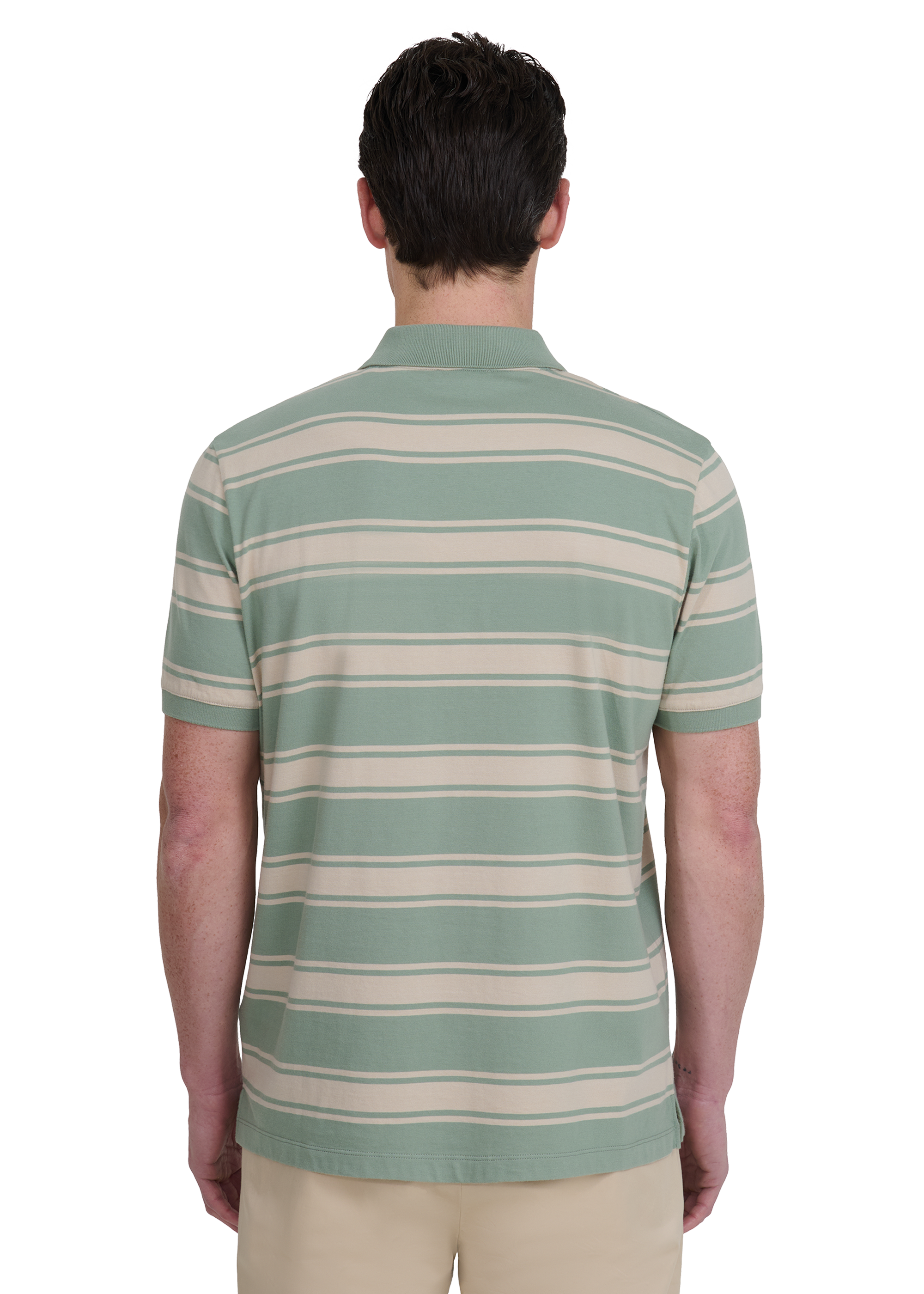 Stripe Pocket Cotton Polo Shirt - Sage