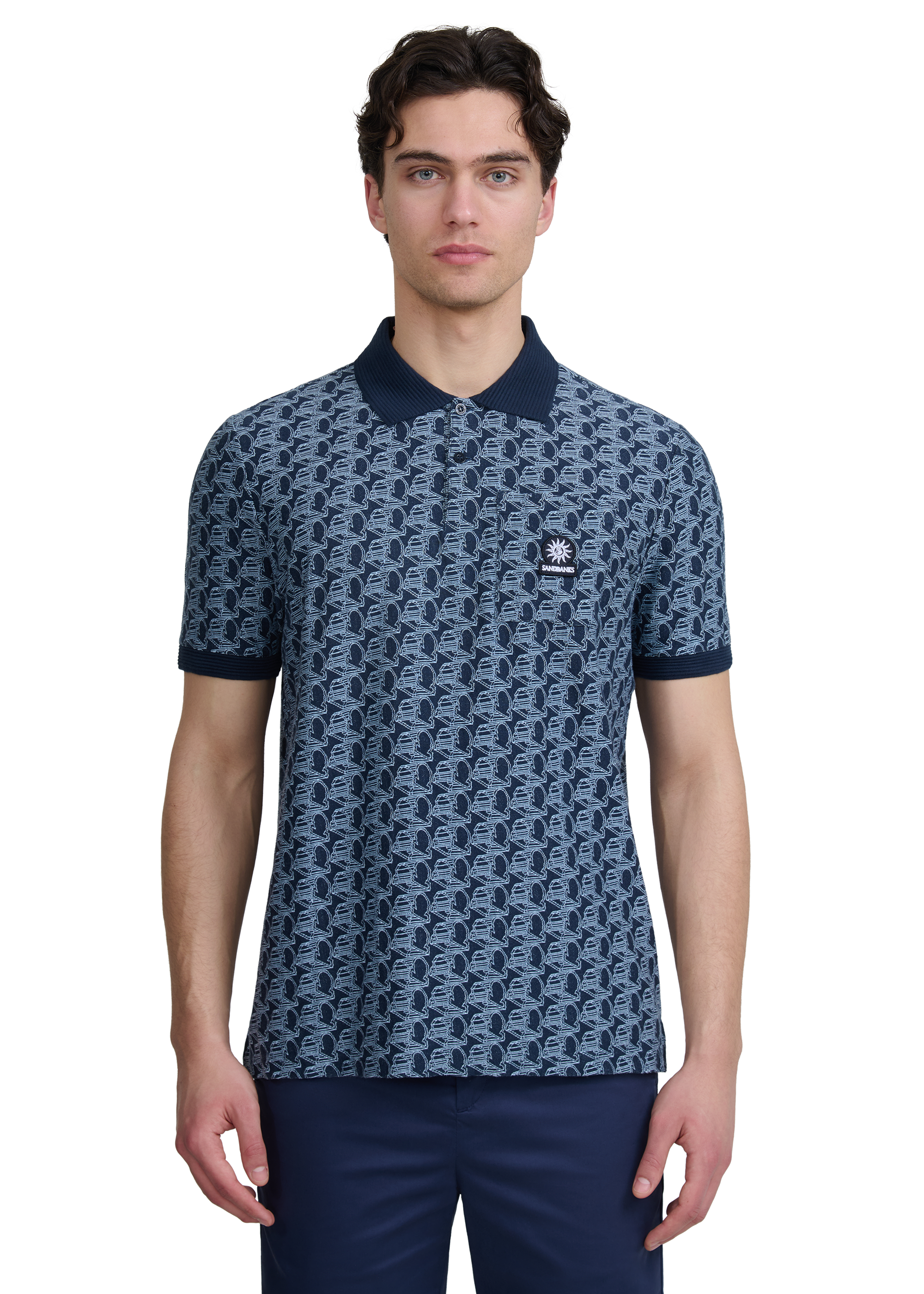 Sandbanks Jacquard Logo Polo Shirt - Navy