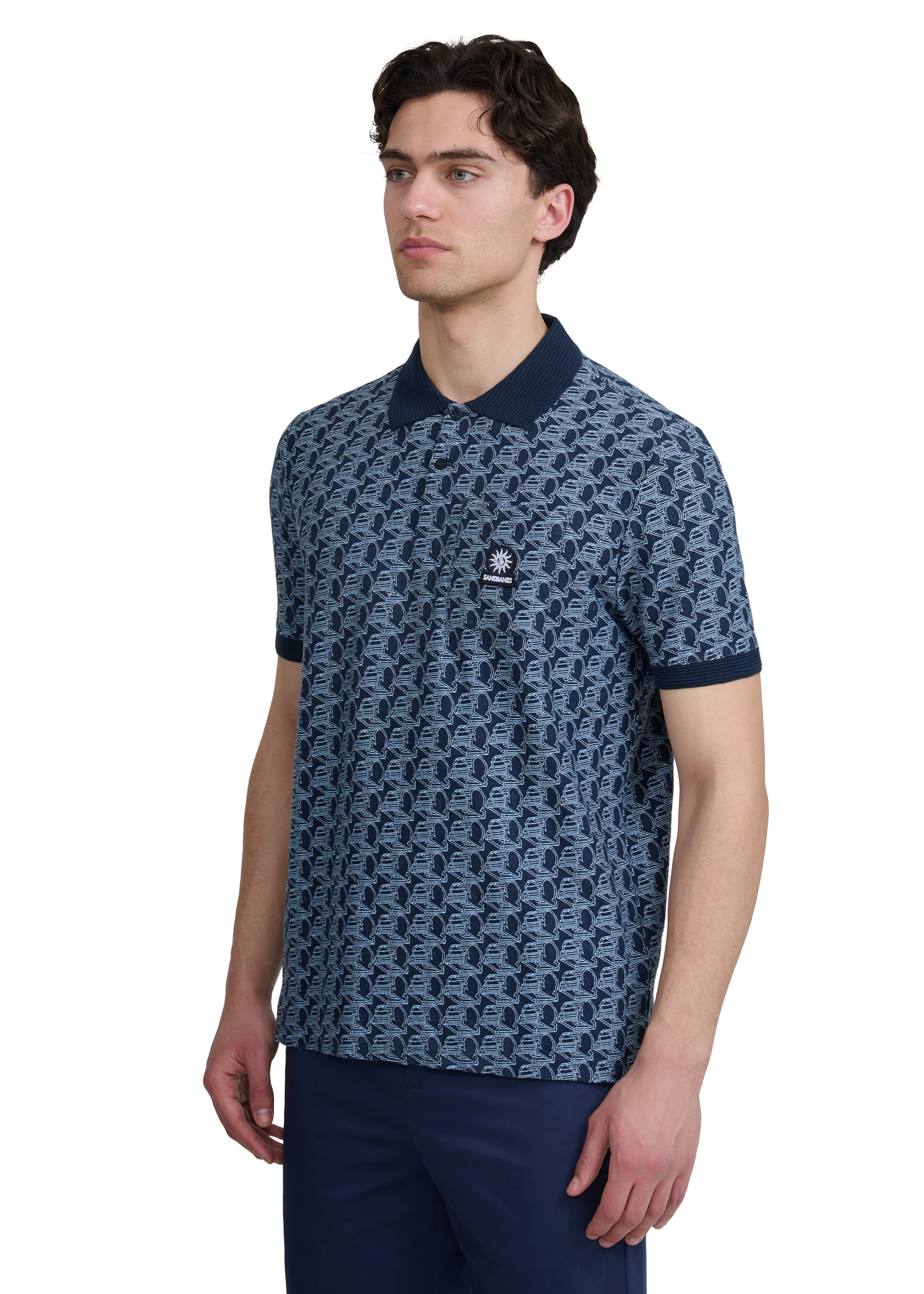 Sandbanks Jacquard Logo Polo Shirt - Navy