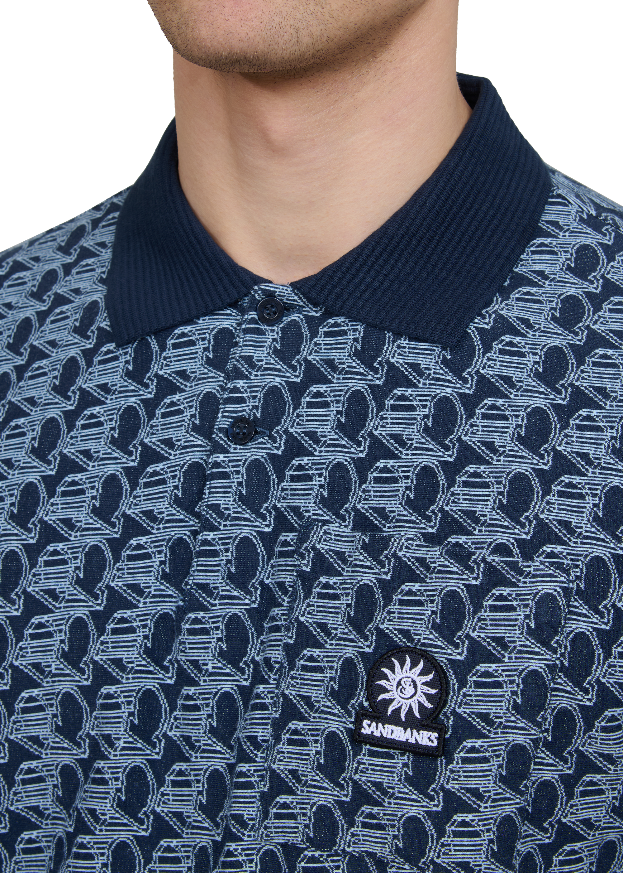 Sandbanks Jacquard Logo Polo Shirt - Navy