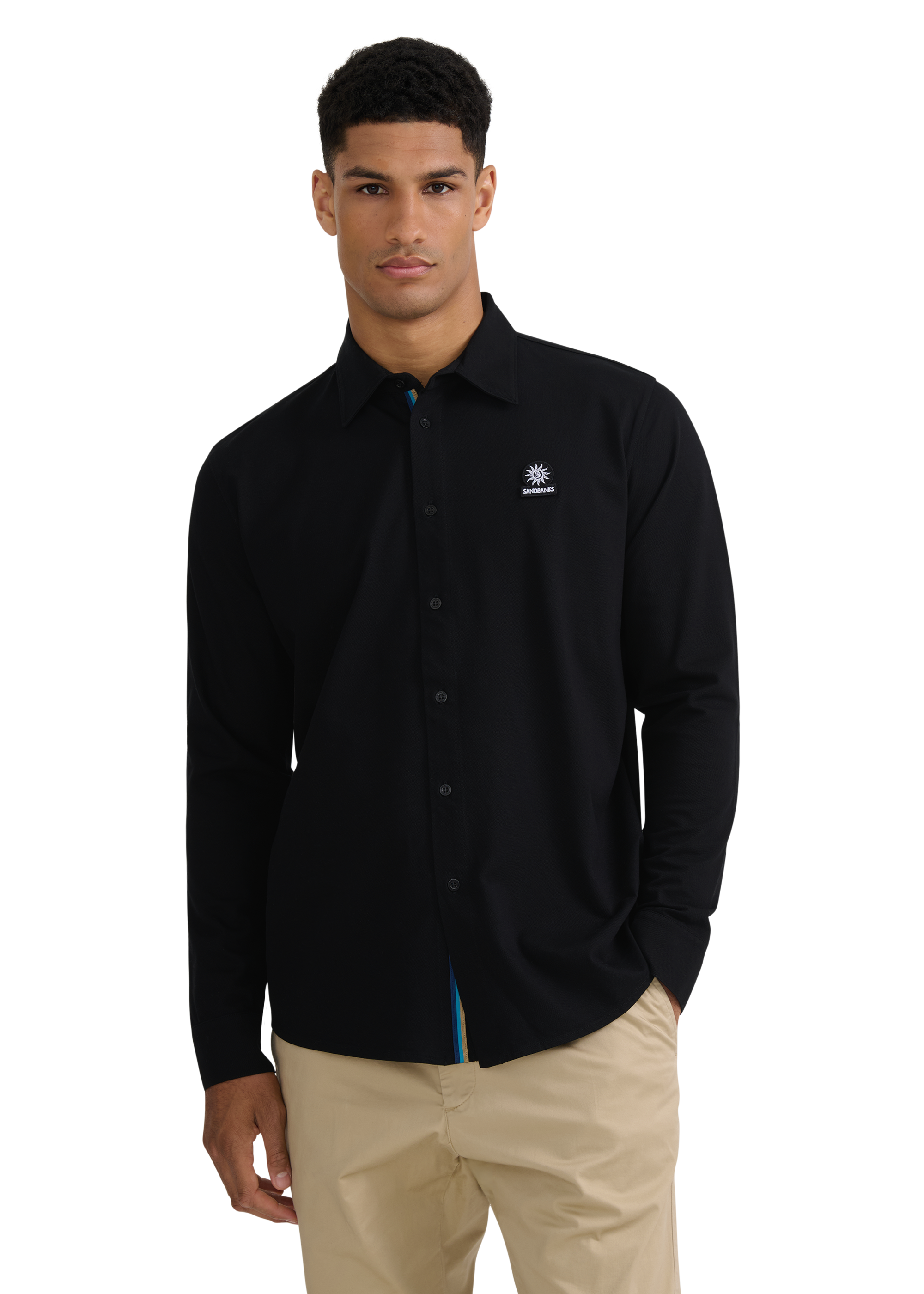 Button-Through Piqué Polo Shirt - Black