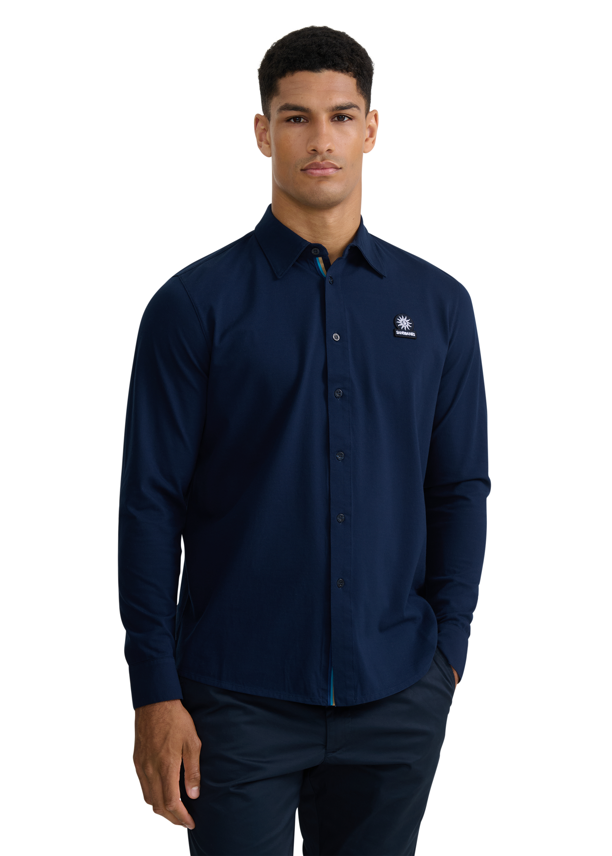 Button-Through Piqué Polo Shirt - Navy