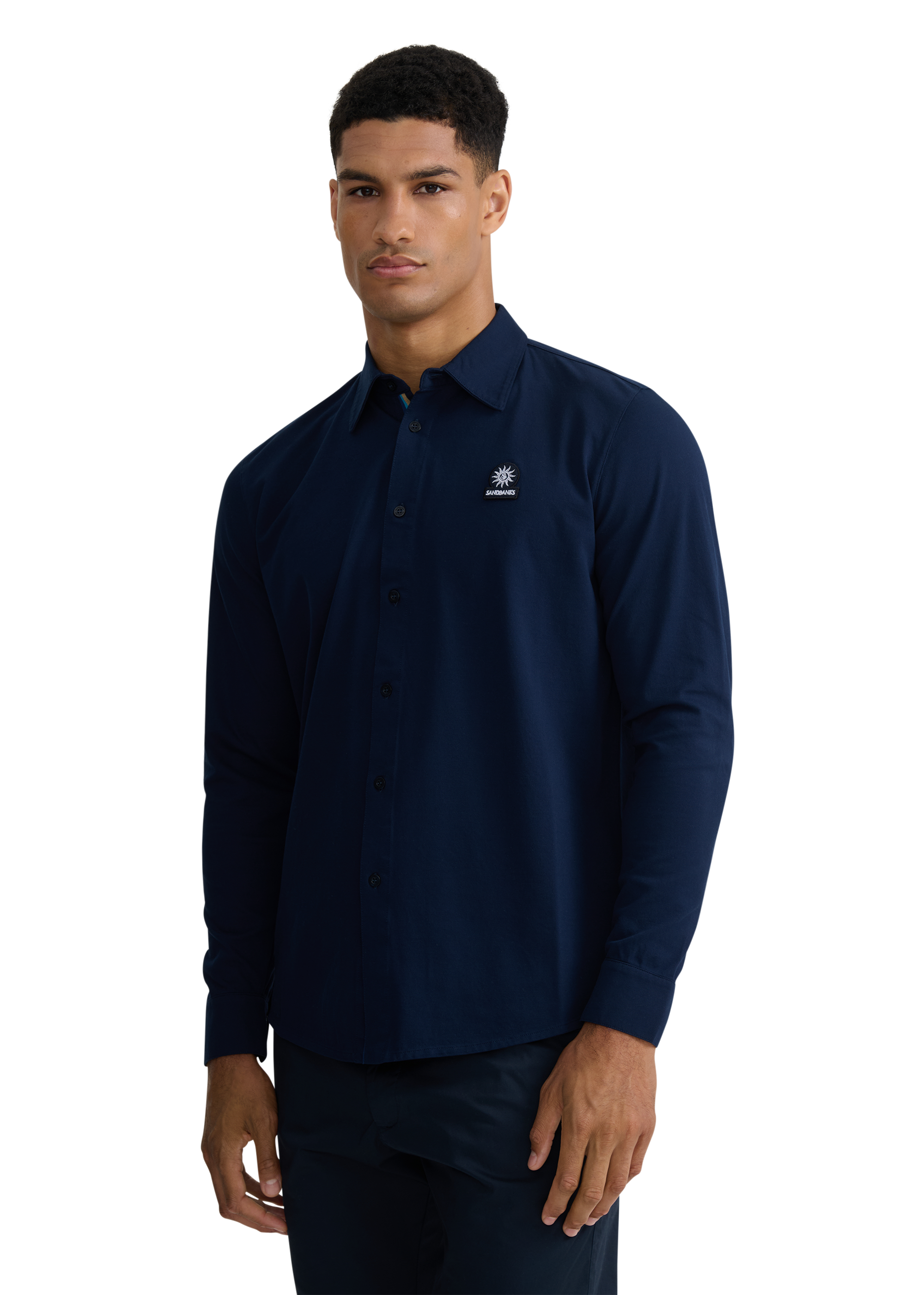 Button-Through Piqué Polo Shirt - Navy