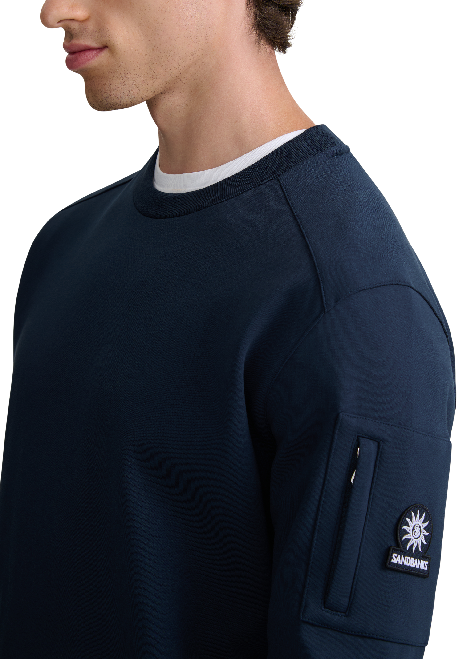 Zip Pocket Interlock Sweatshirt - Navy