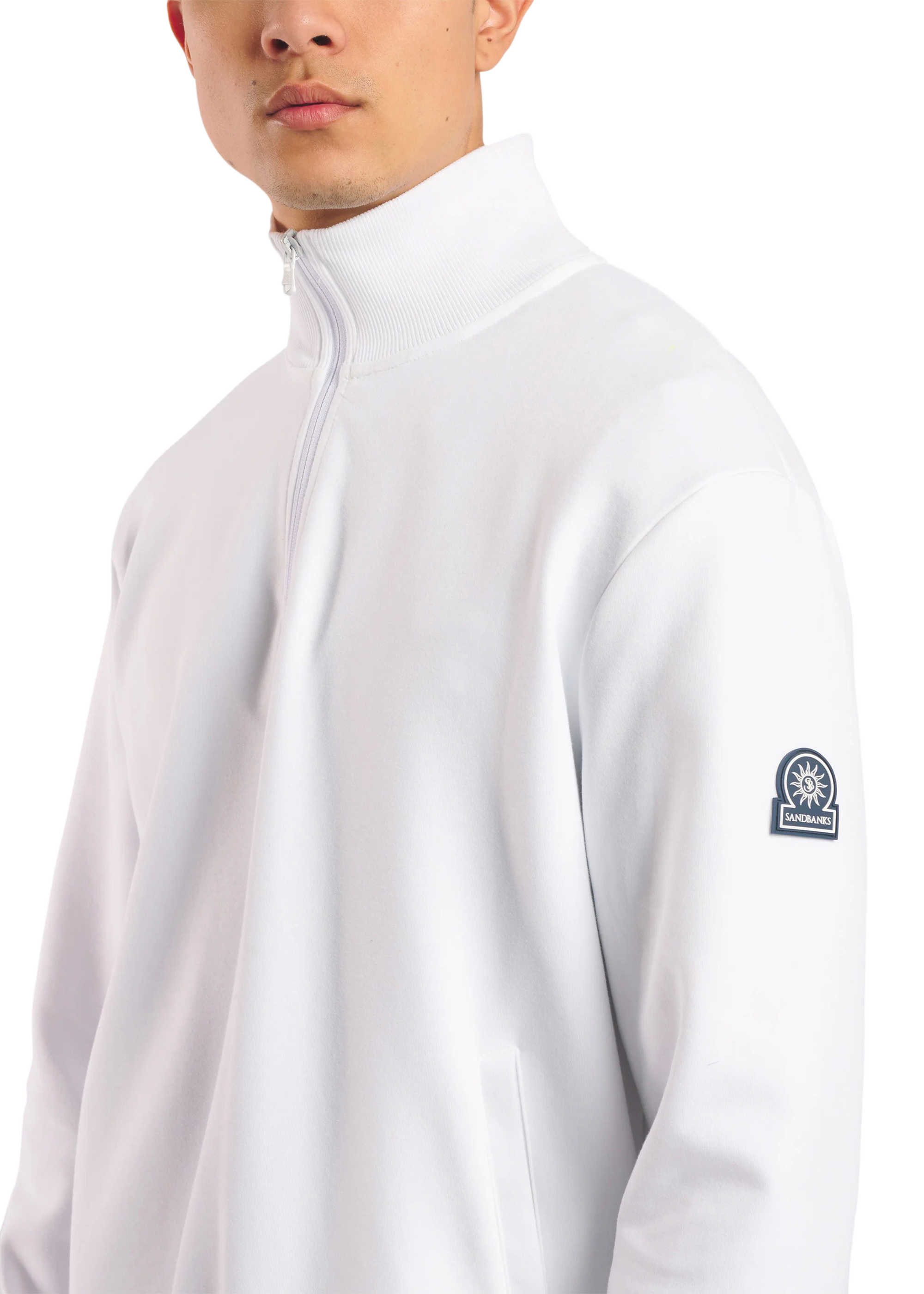 Sandbanks Interlock Quarter Zip Sweatshirt - White