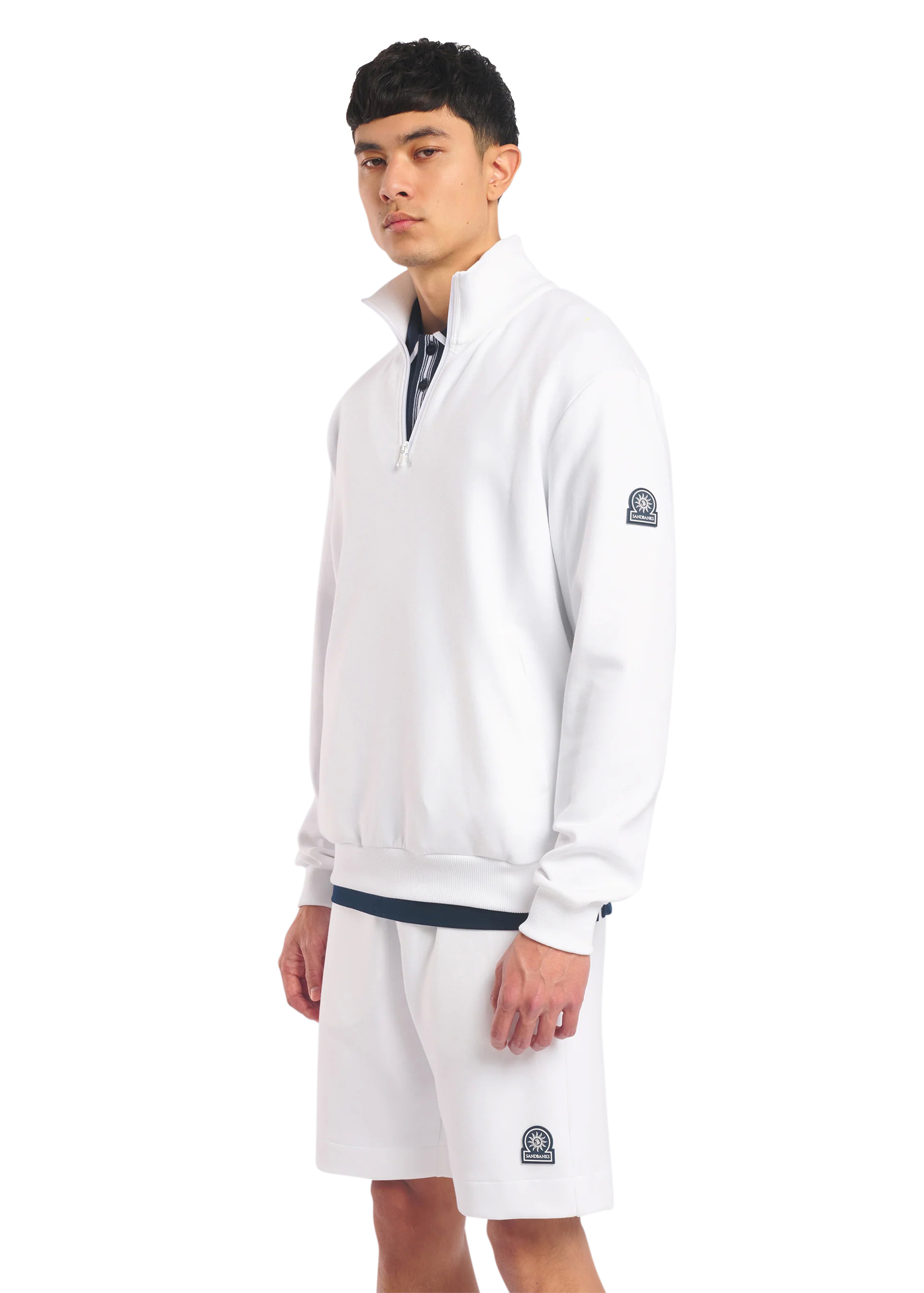 Sandbanks Interlock Quarter Zip Sweatshirt - White