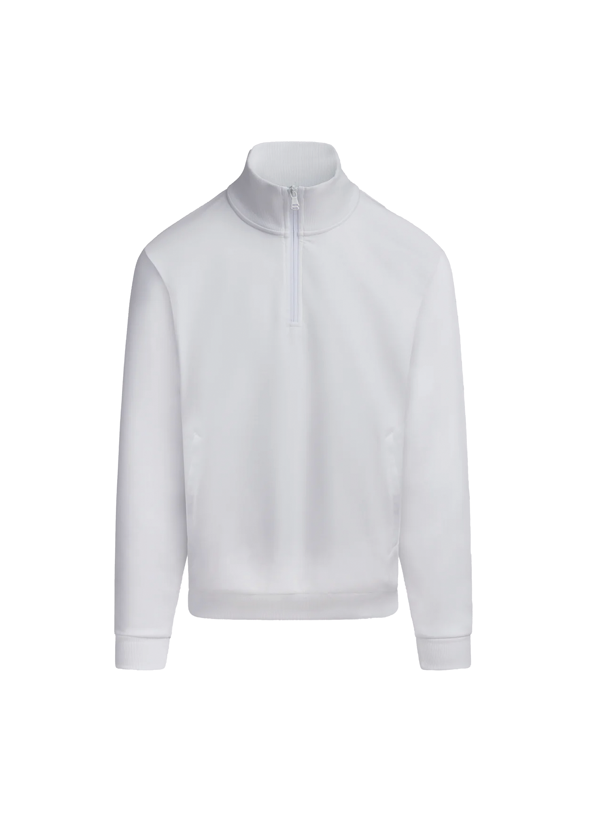 White half-zip sweatshirt on a white background