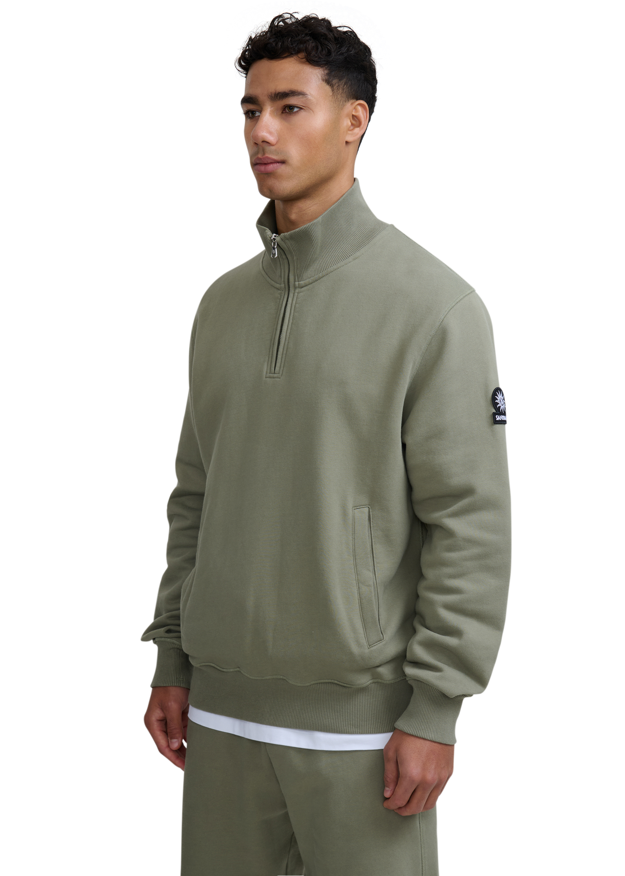 Sandbanks Badge Logo Quarter Zip Sweatshirt - Army
