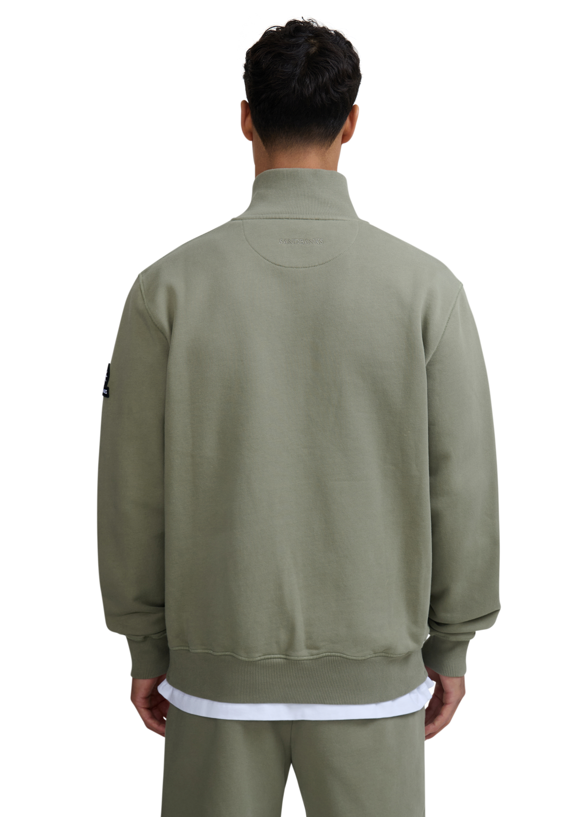 Sandbanks Badge Logo Quarter Zip Sweatshirt - Army