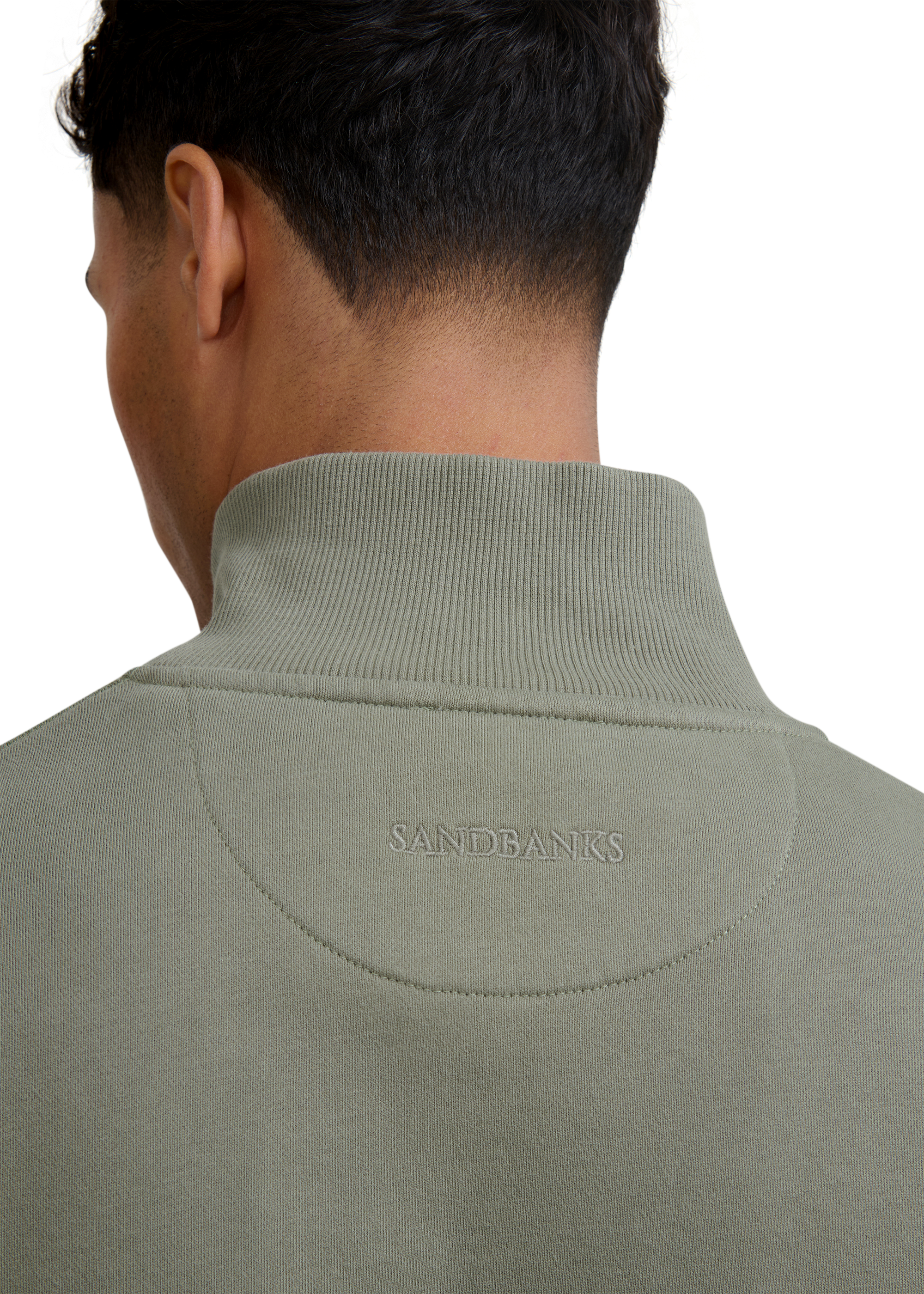 Sandbanks Badge Logo Quarter Zip Sweatshirt - Army