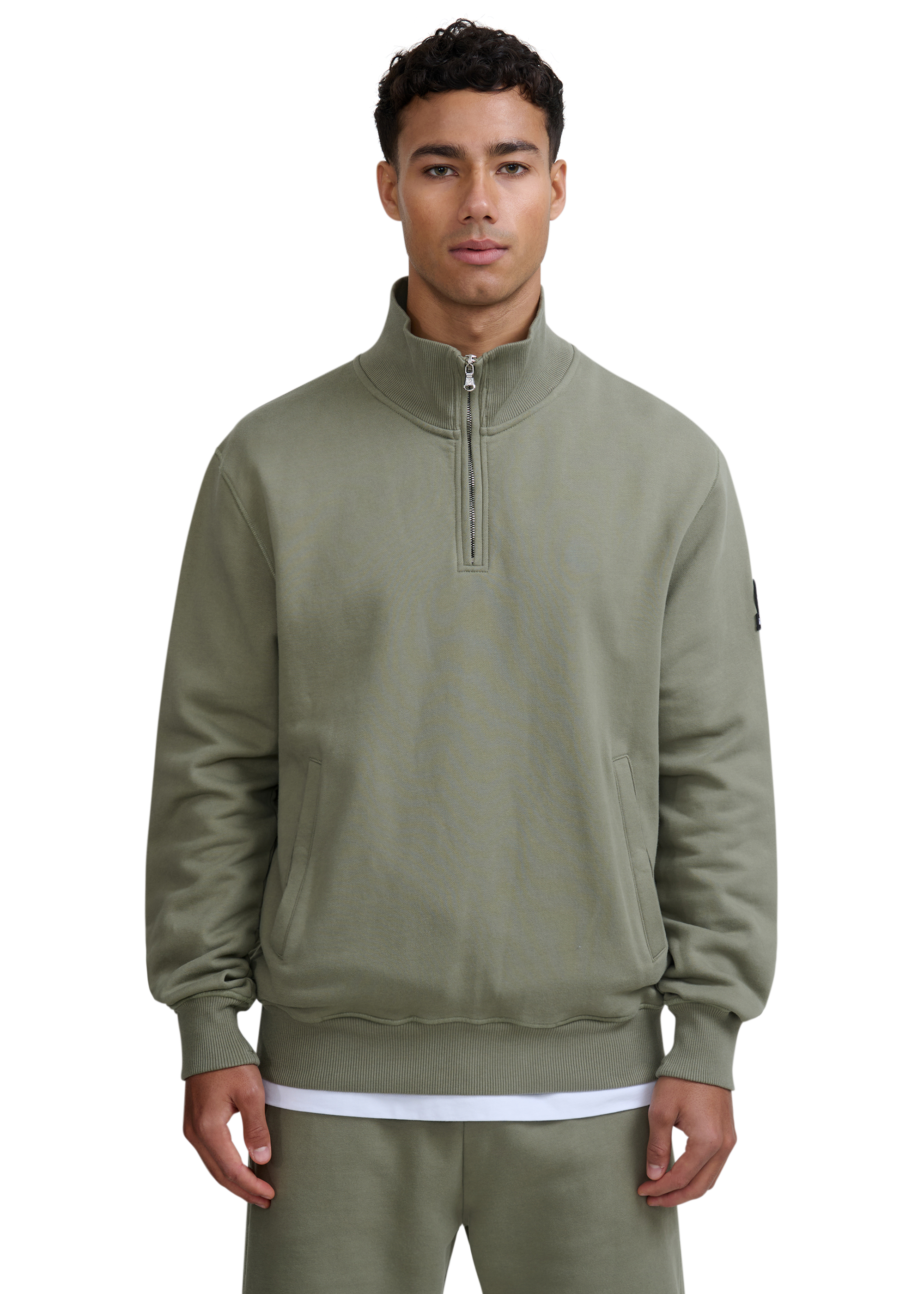 Sandbanks Badge Logo Quarter Zip Sweatshirt - Army
