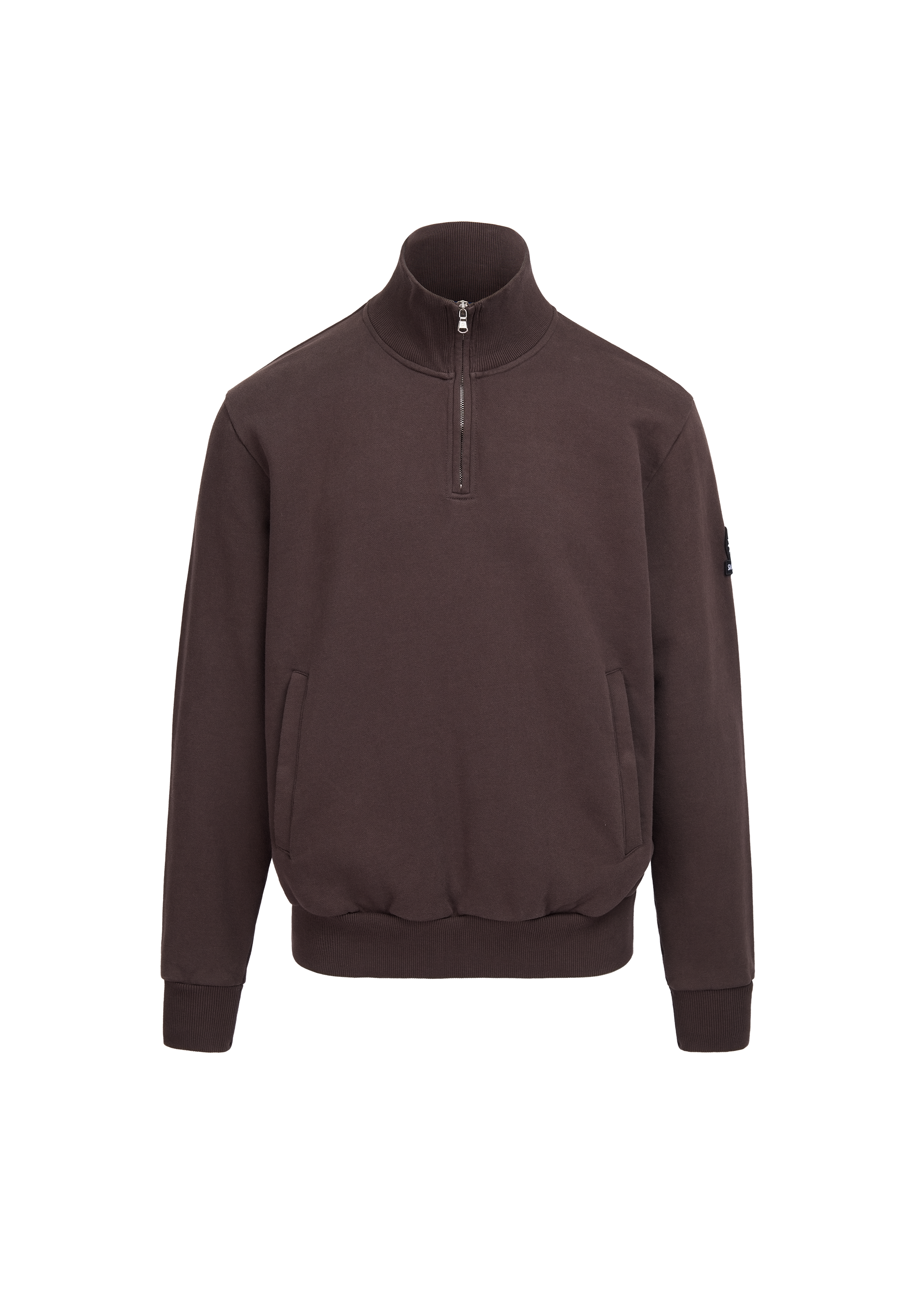 Sandbanks Badge Logo Quarter Zip Sweatshirt - Brown