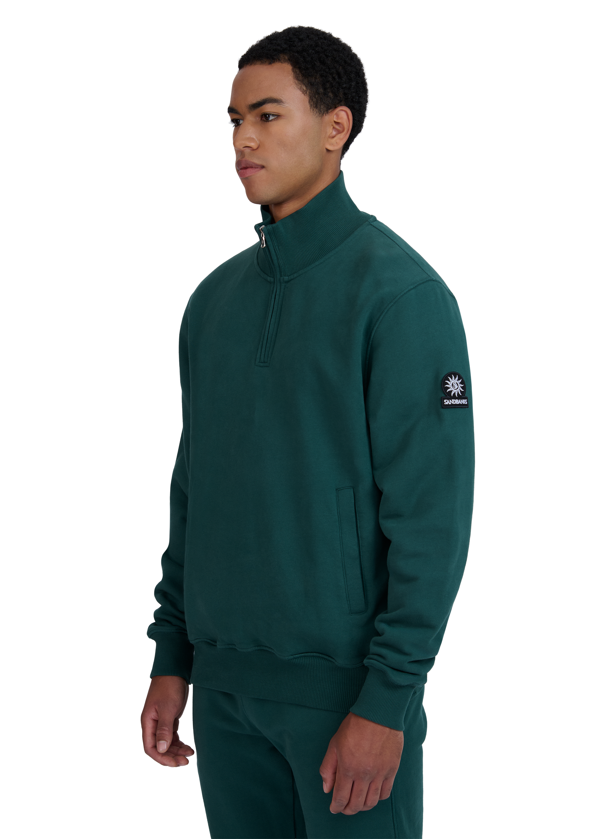 Sandbanks Badge Logo Quarter Zip Sweatshirt - Emerald Green