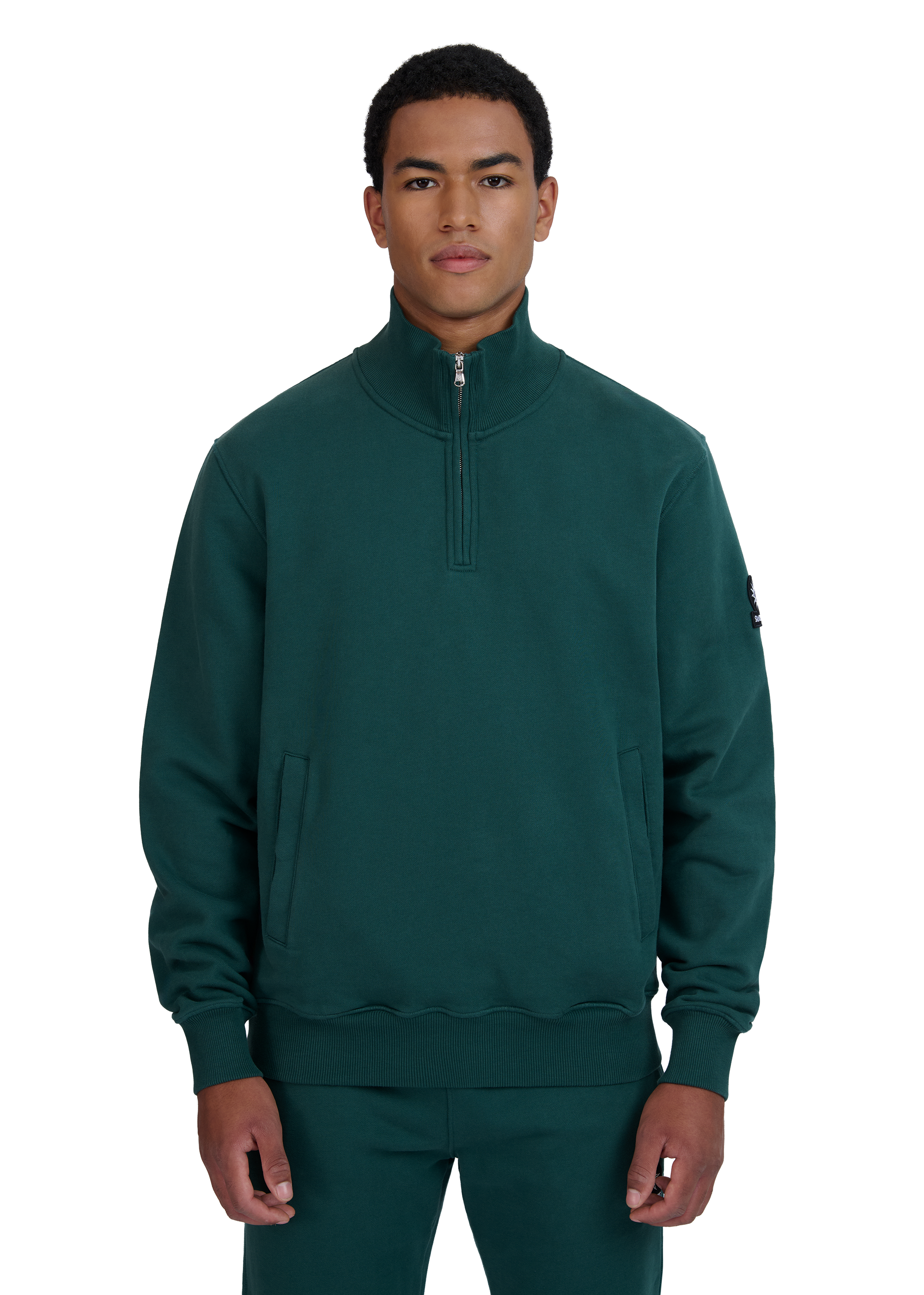 Sandbanks Badge Logo Quarter Zip Sweatshirt - Emerald Green