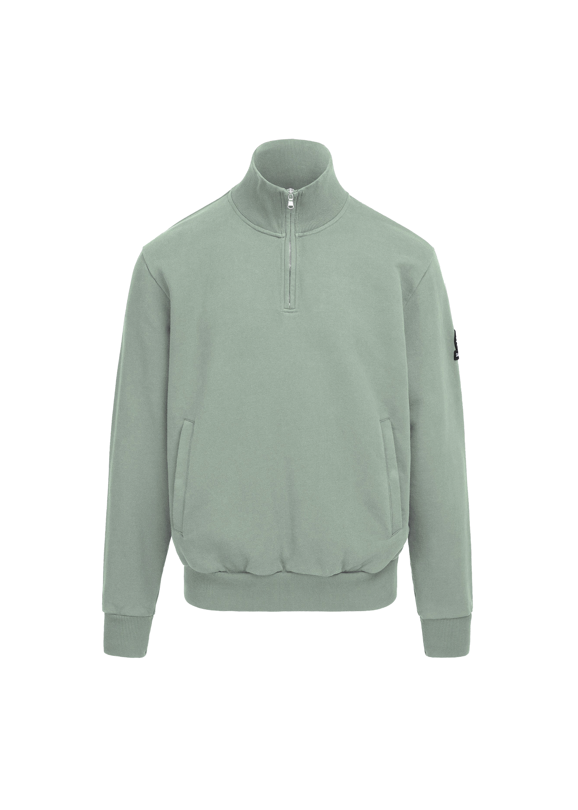 Light green half-zip sweatshirt on a white background