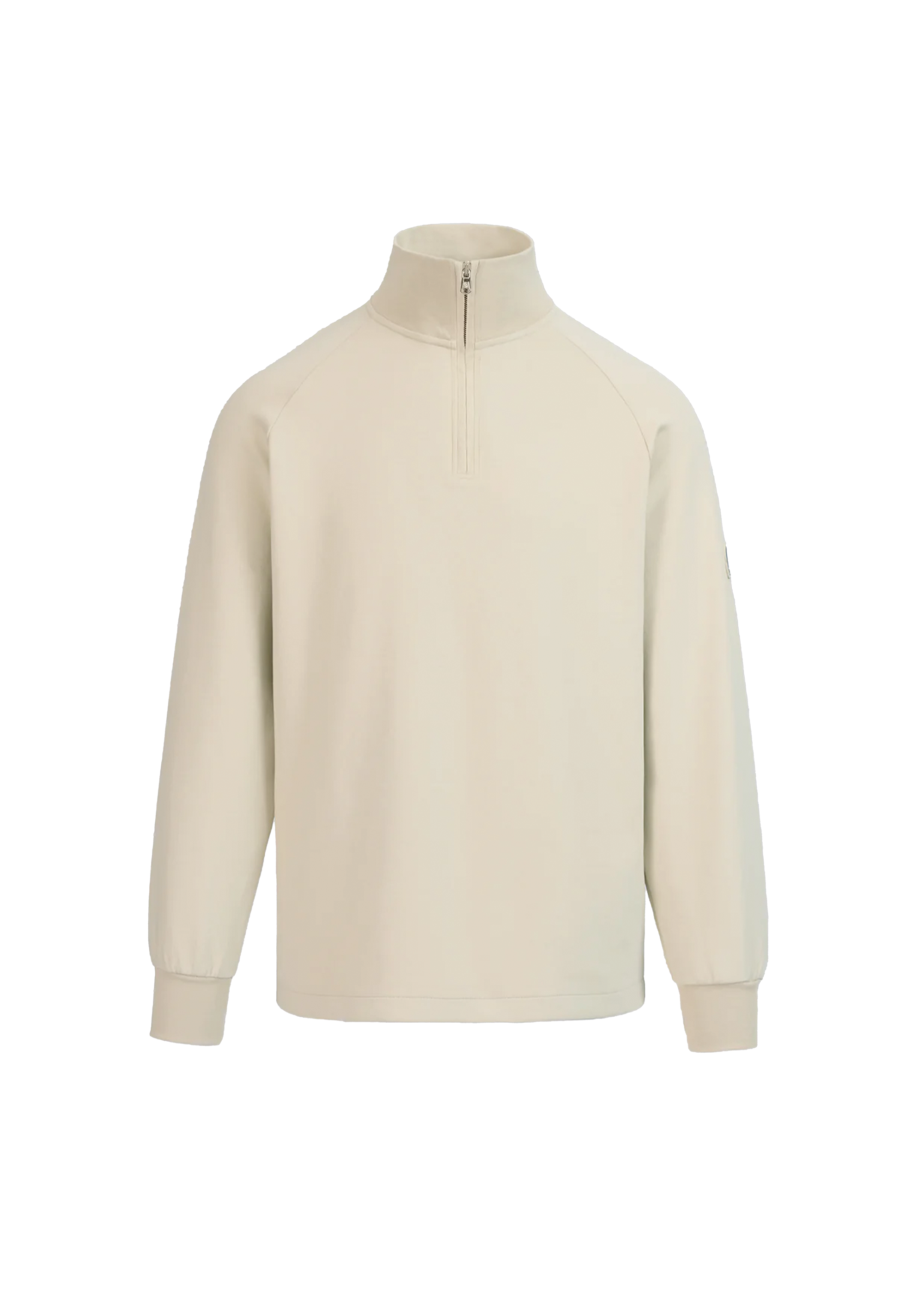 Beige half-zip sweater on a white background