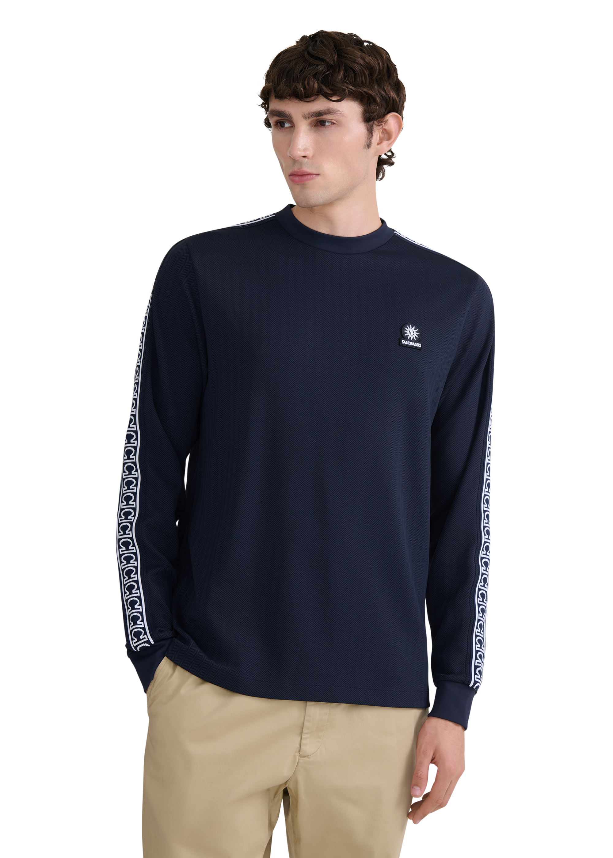 LS Mock Neck Tape Sweat Top - Navy
