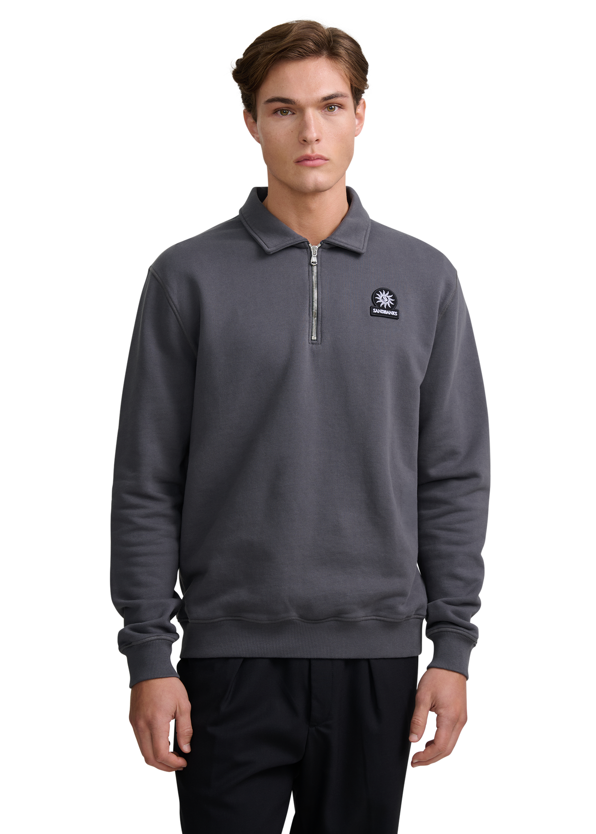 Quarter-Zip Polo Collar Sweatshirt - Anthracite