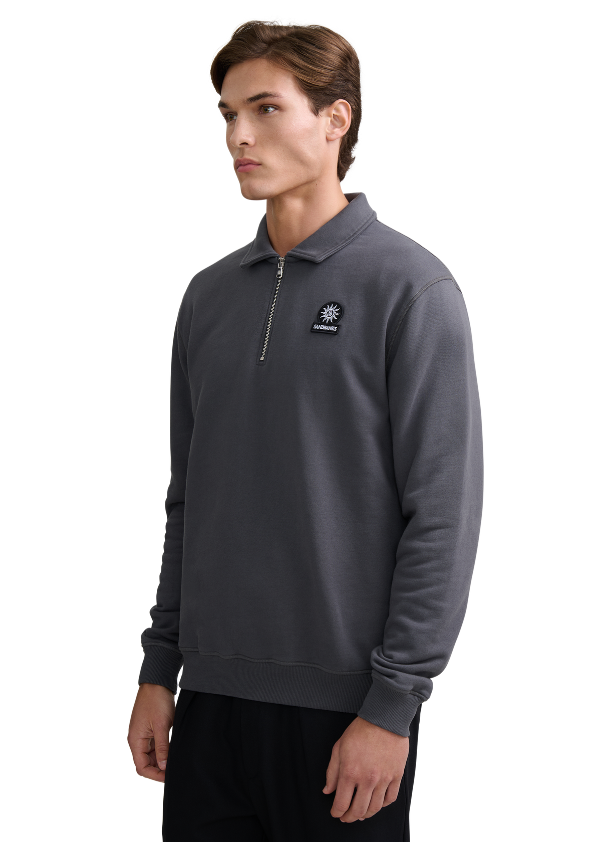 Quarter-Zip Polo Collar Sweatshirt - Anthracite