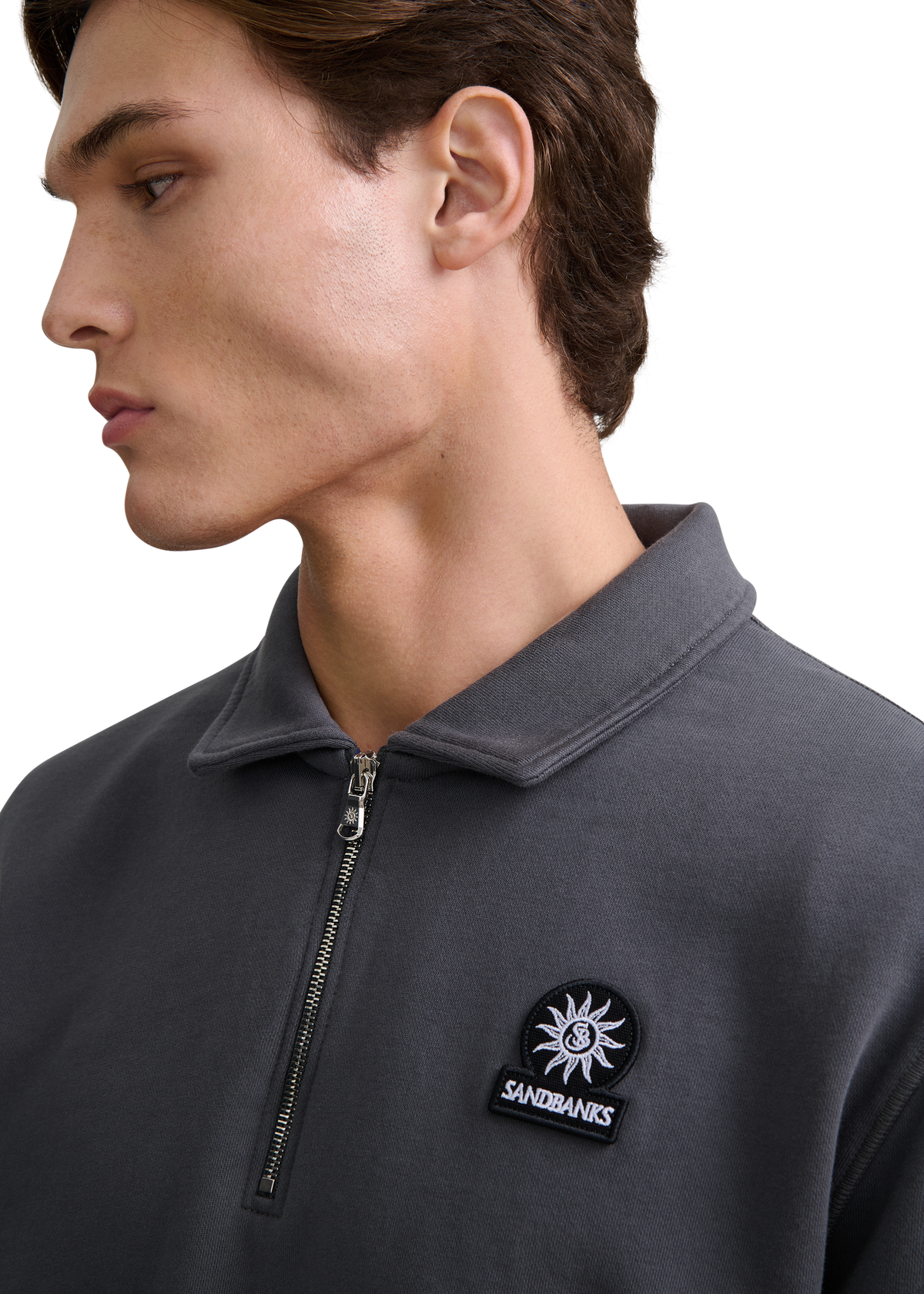 Quarter-Zip Polo Collar Sweatshirt - Anthracite
